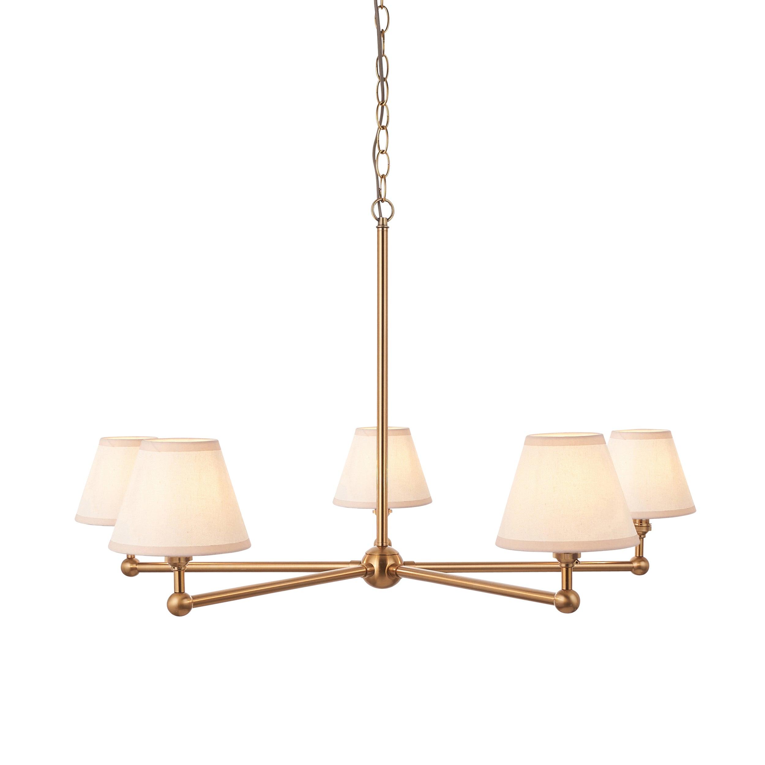 Santiago Brass 5 Light Pendant Ceiling Light With Ivy White 16cm Shades