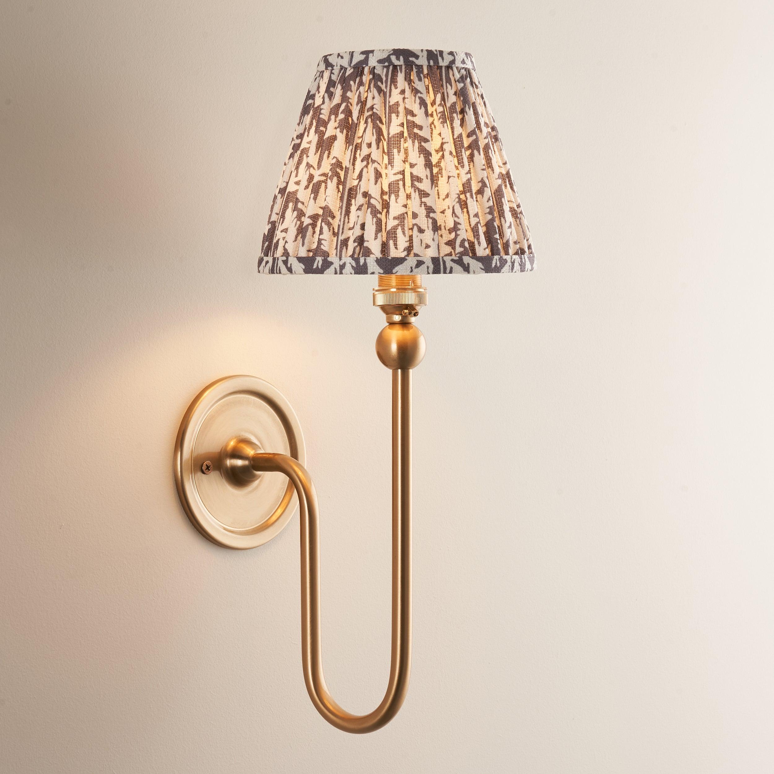 Santiago Long Line Brass Wall Light With Grey Leaf 16cm Shade