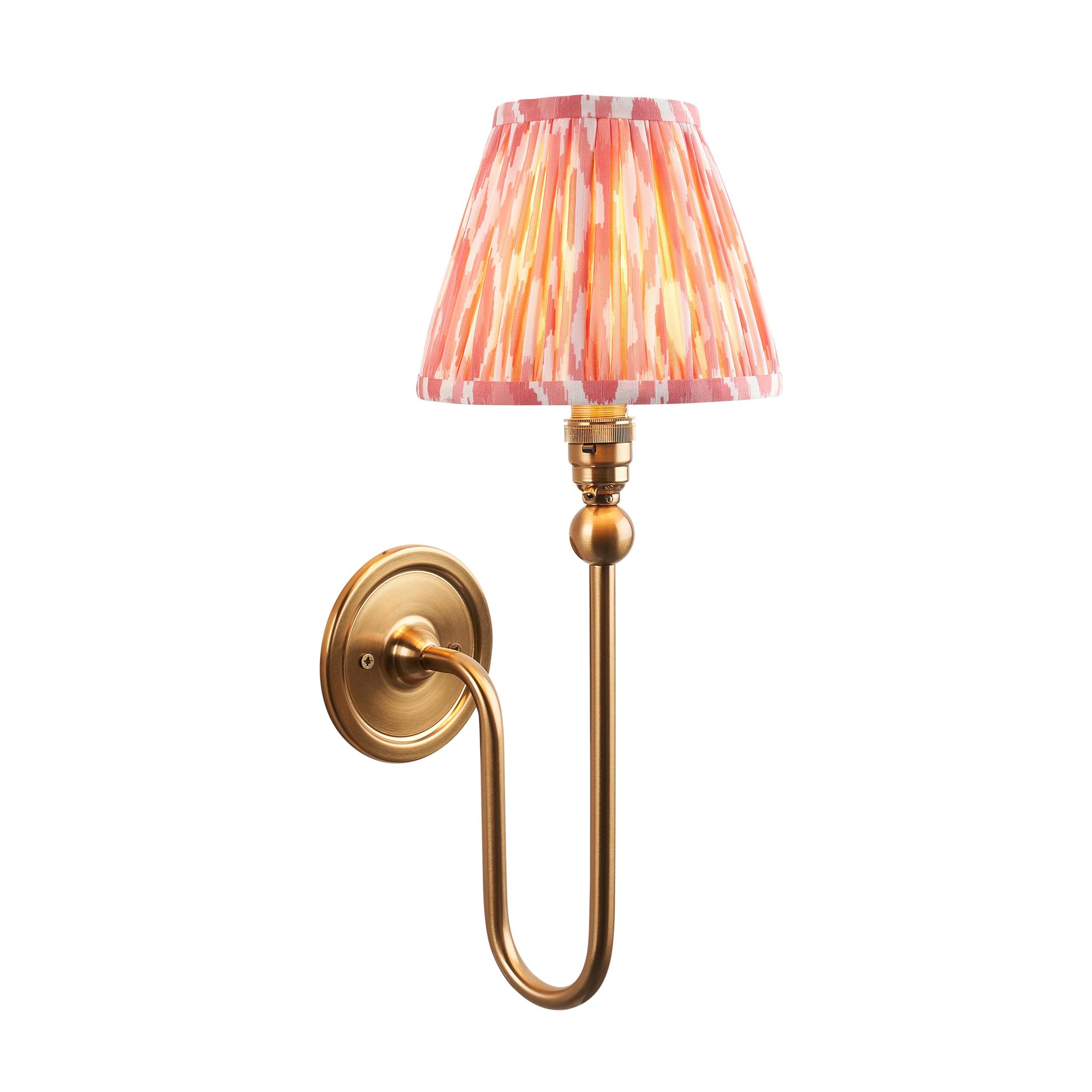 Santiago Long Line Brass Wall Light With Pink Ikat 16cmshade