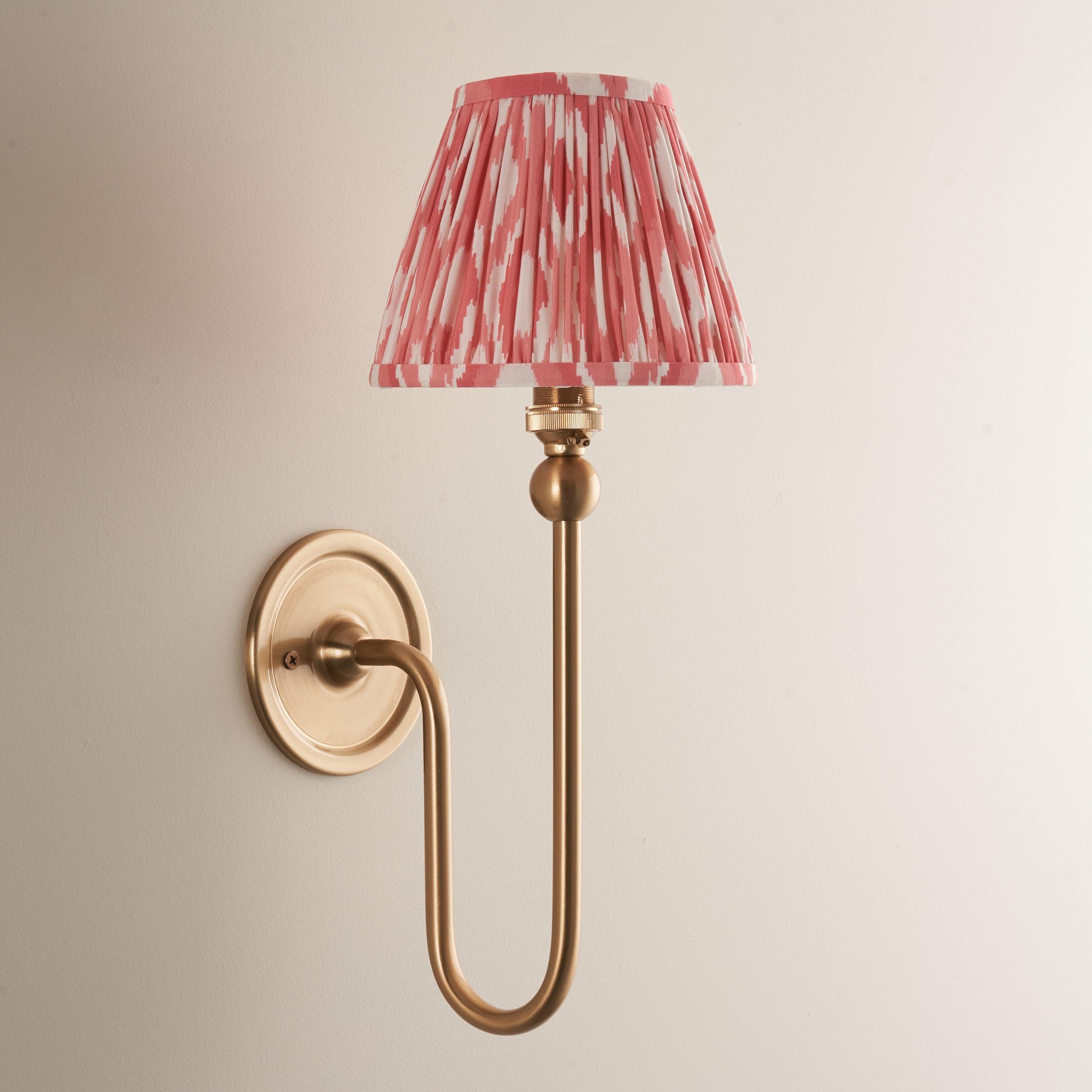 Santiago Long Line Brass Wall Light With Pink Ikat 16cmshade