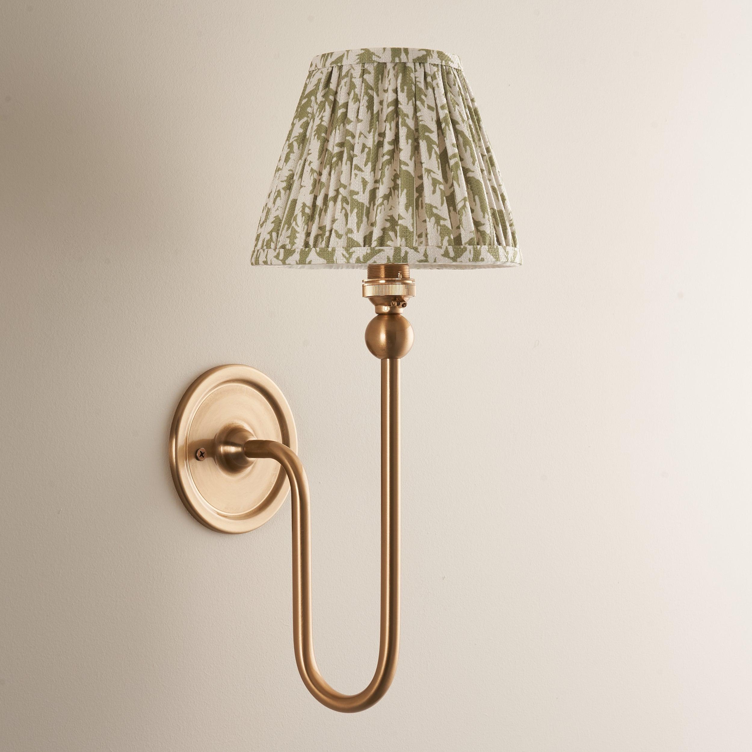 Santiago Long Line Brass Wall Light With Green Leaf 16cm Shade