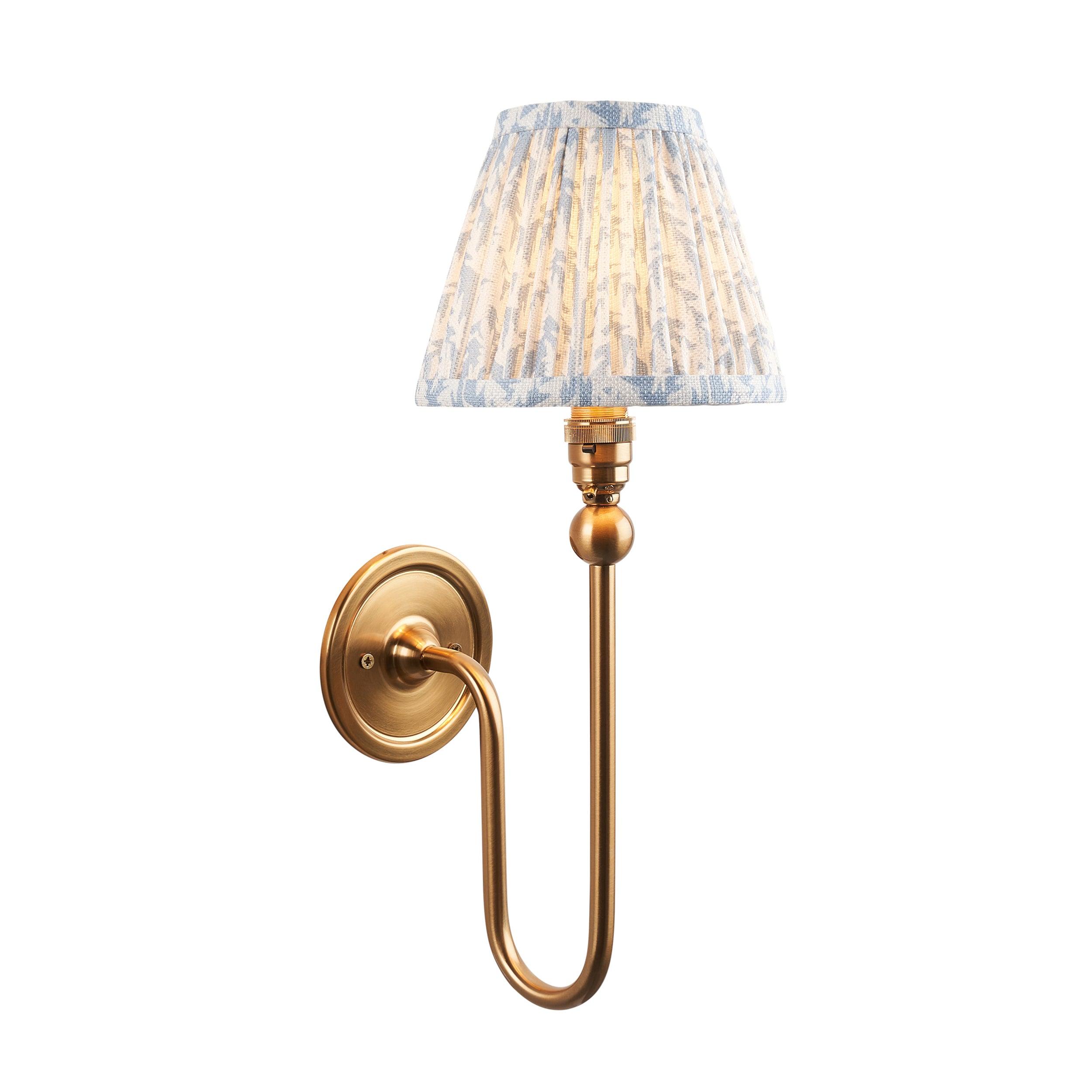 Santiago Long Line Brass Wall Light With Blue Leaf 16cm Shade
