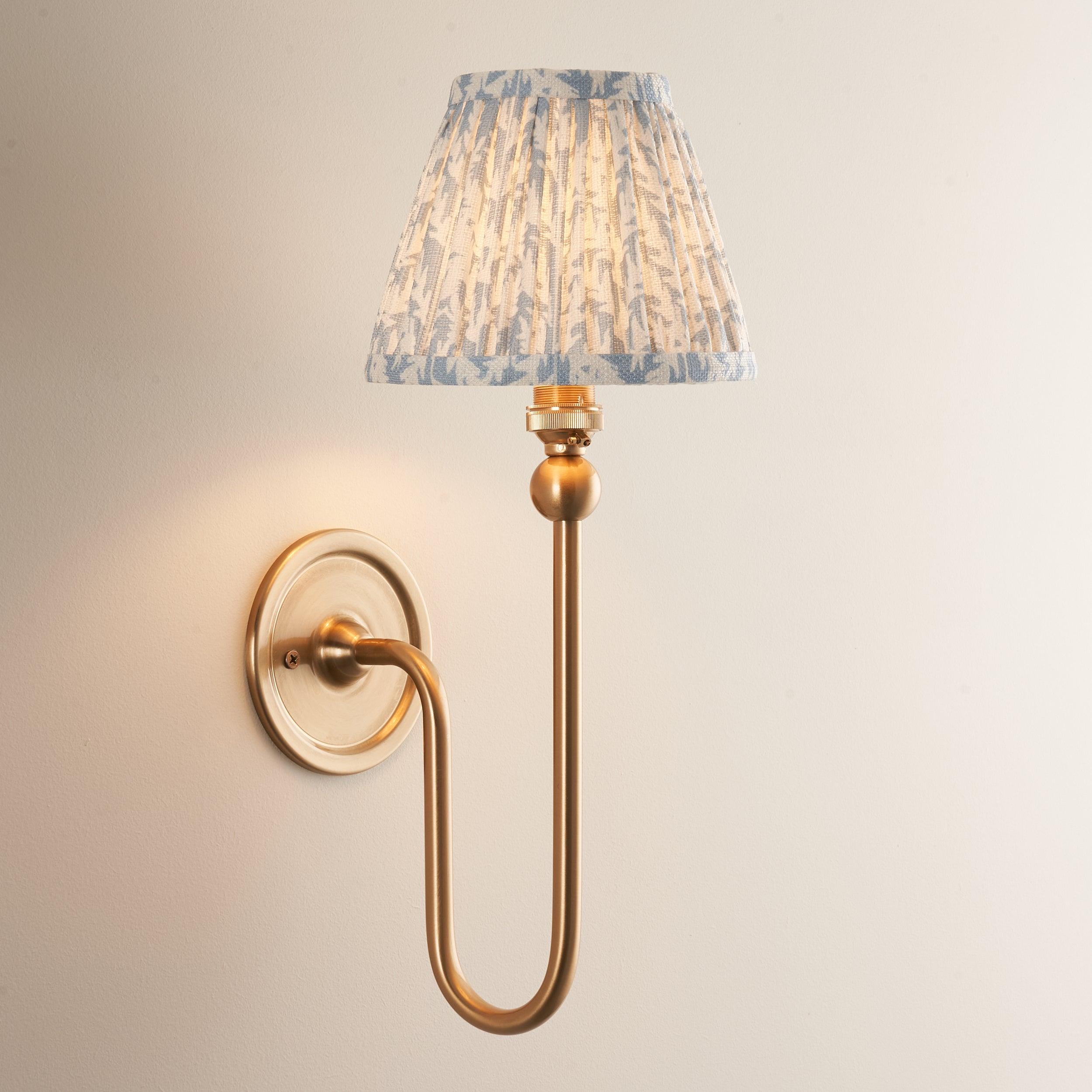 Santiago Long Line Brass Wall Light With Blue Leaf 16cm Shade