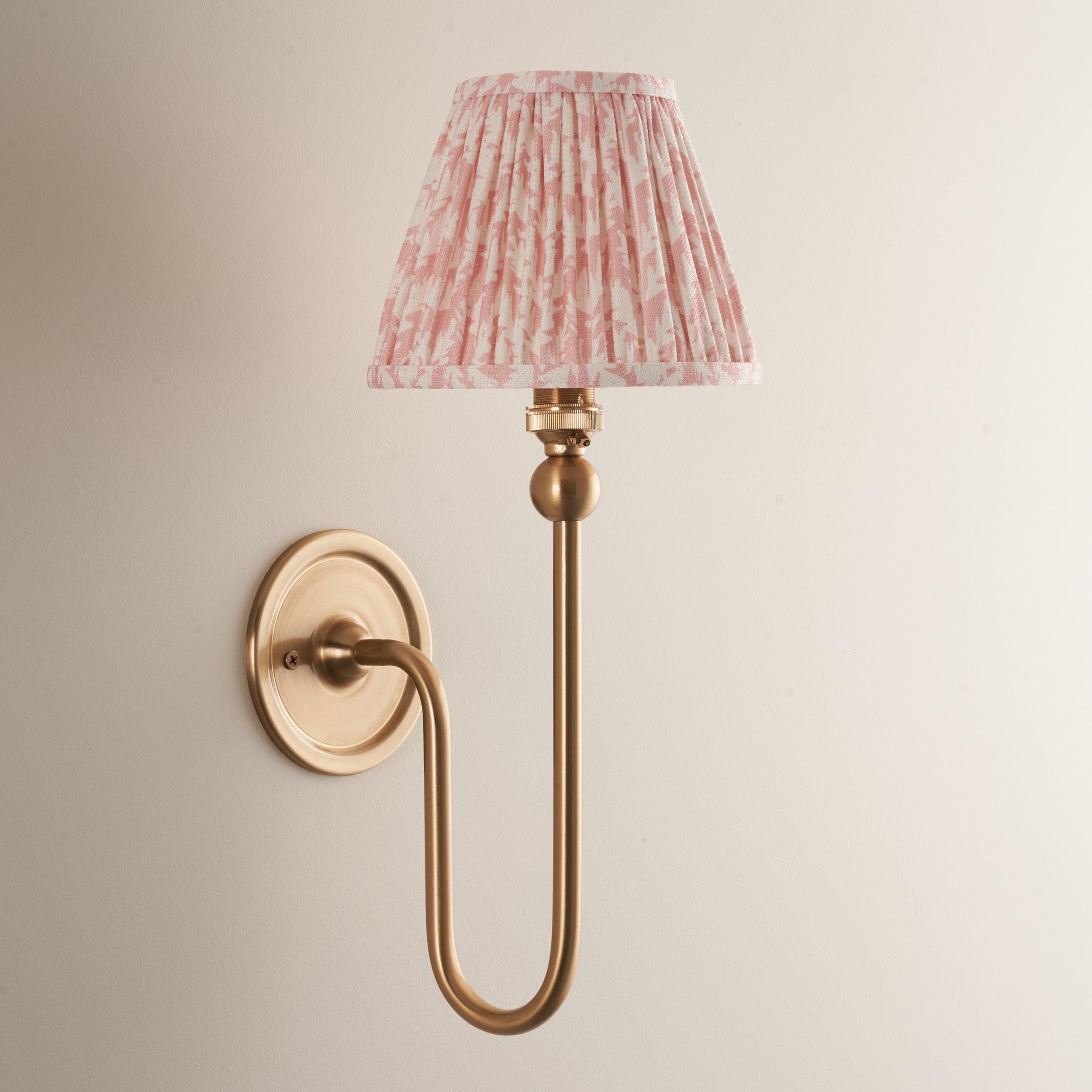 Santiago Long Line Brass Wall Light With Peachy Leaf 16cm Shade