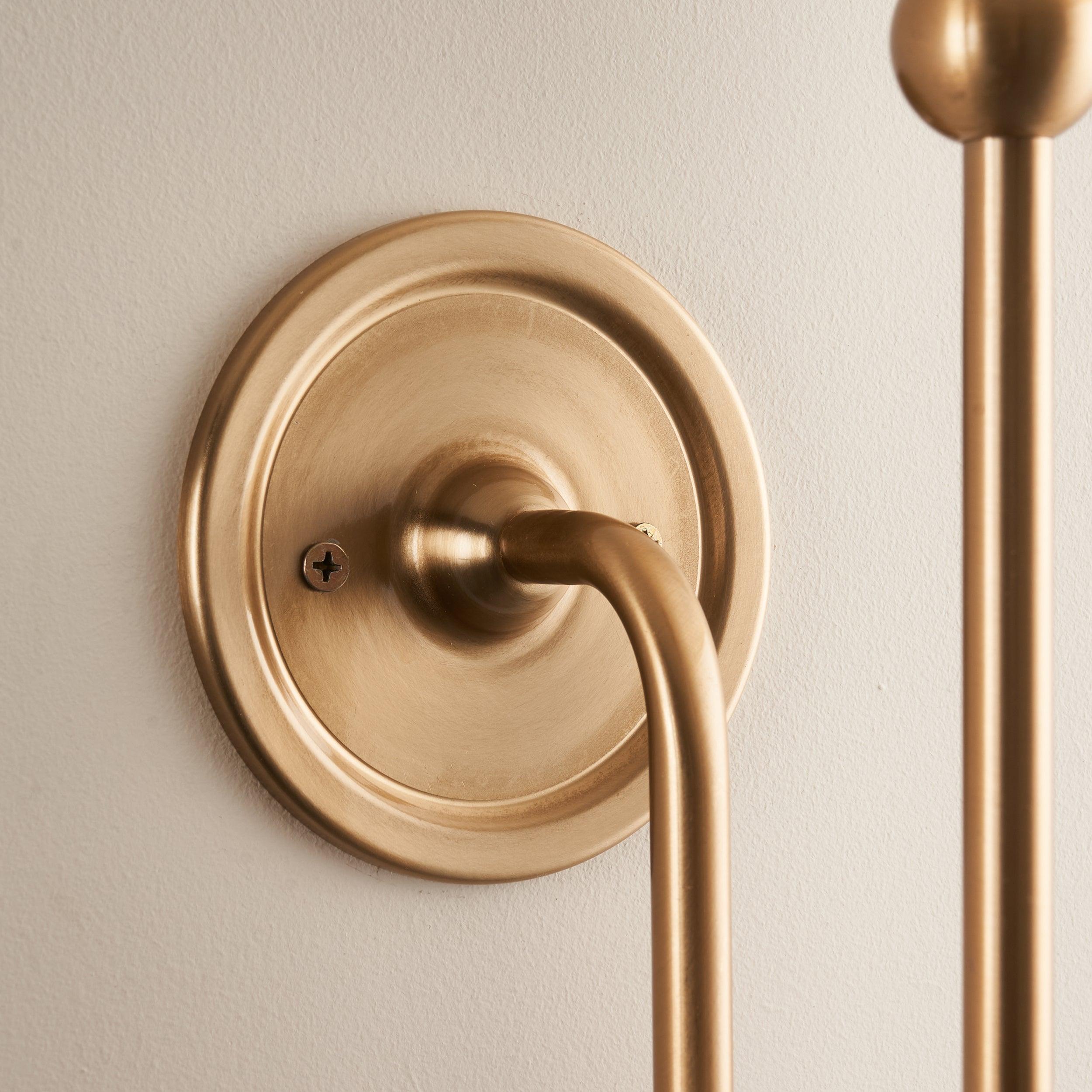 Santiago Long Line Brass Wall Light With Peachy Leaf 16cm Shade