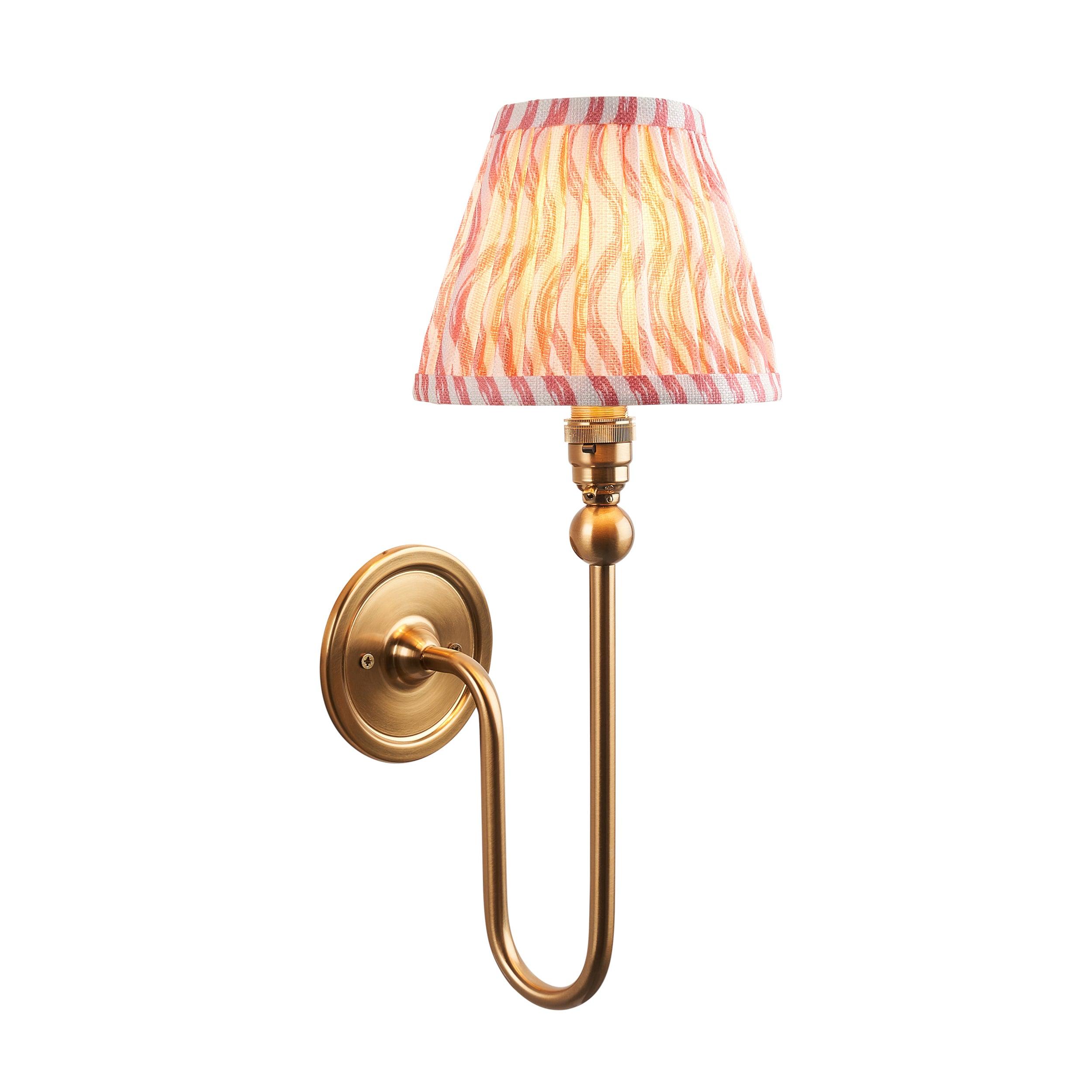 Santiago Long Line Brass Wall Light With Pink Ripple 16cm Shade