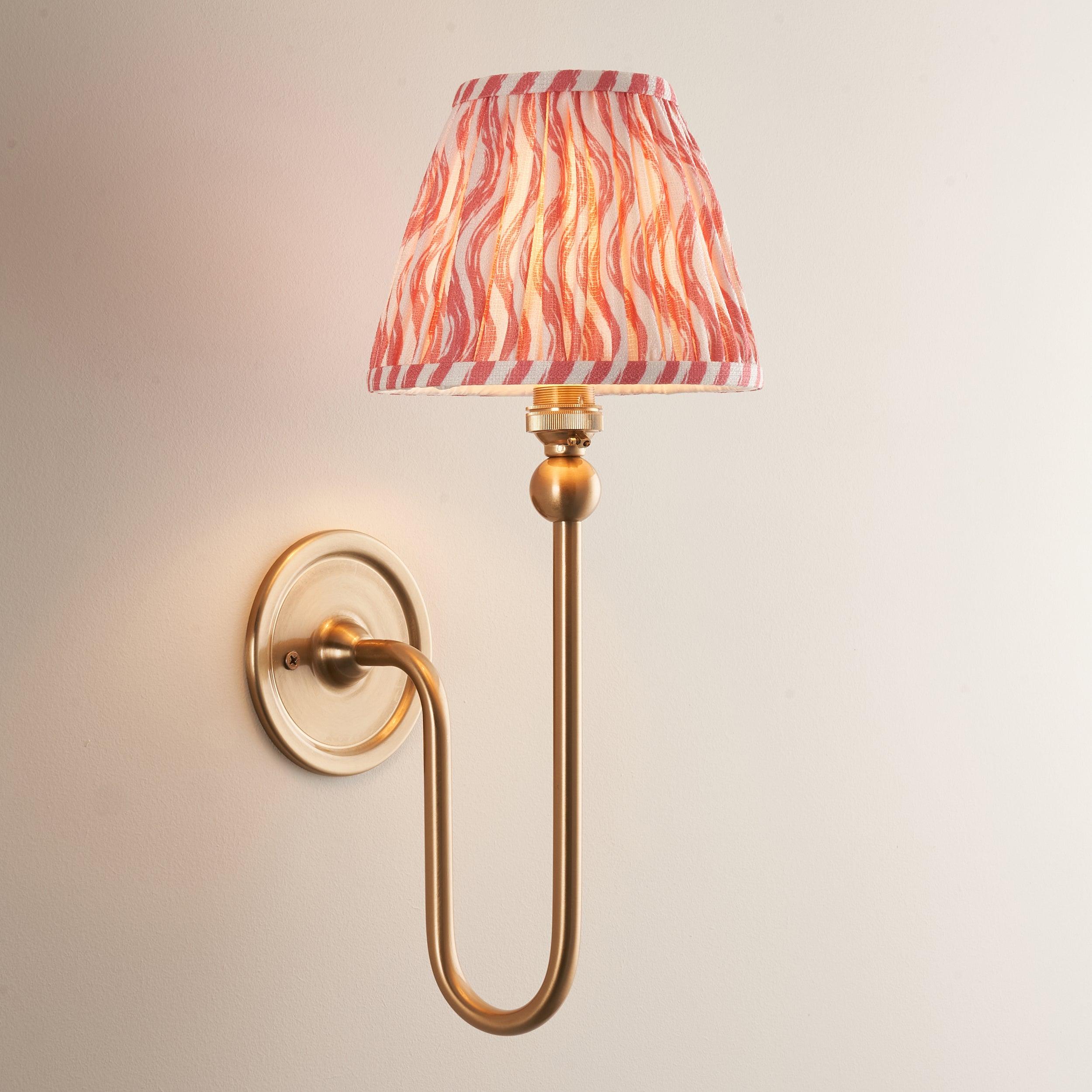Santiago Long Line Brass Wall Light With Pink Ripple 16cm Shade