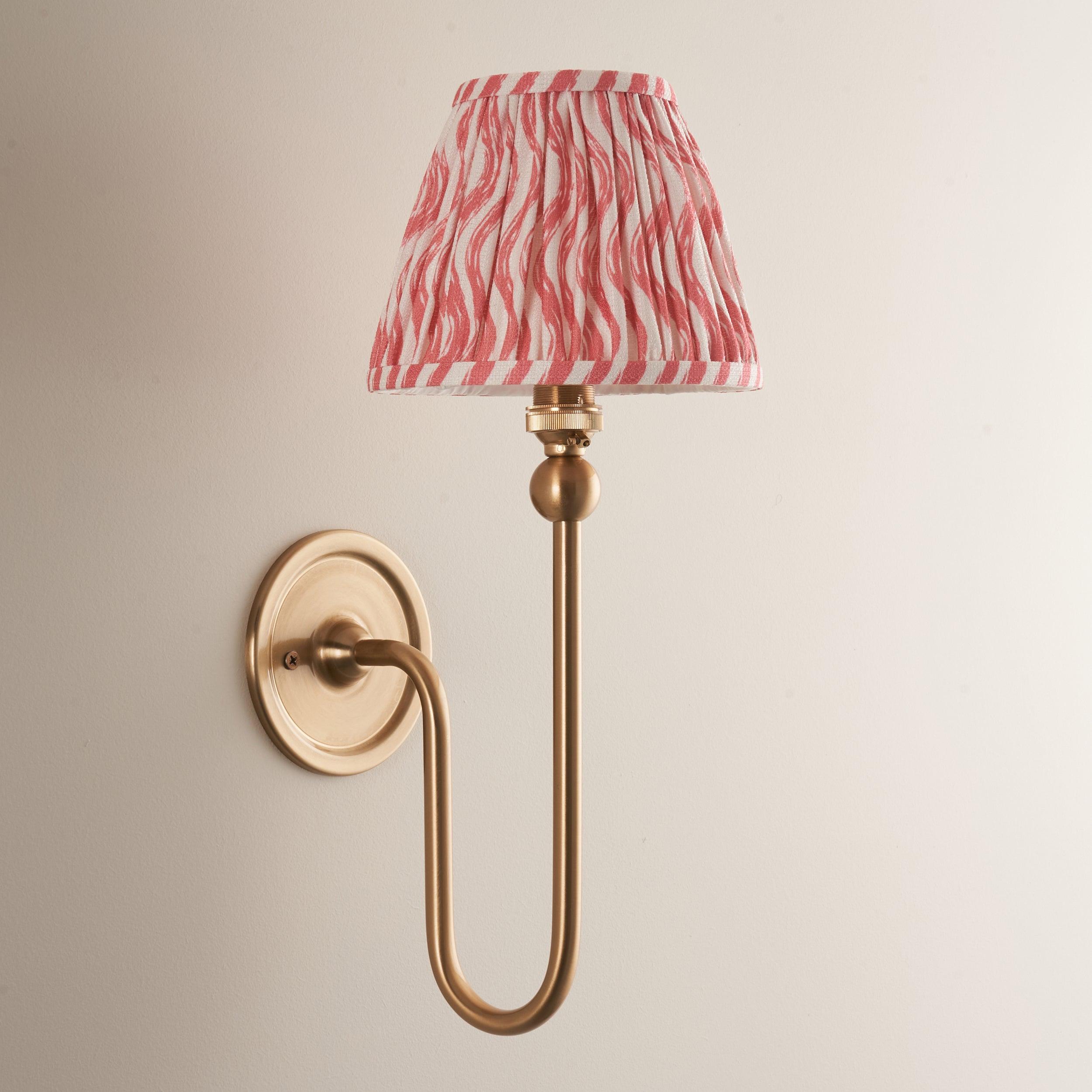Santiago Long Line Brass Wall Light With Pink Ripple 16cm Shade