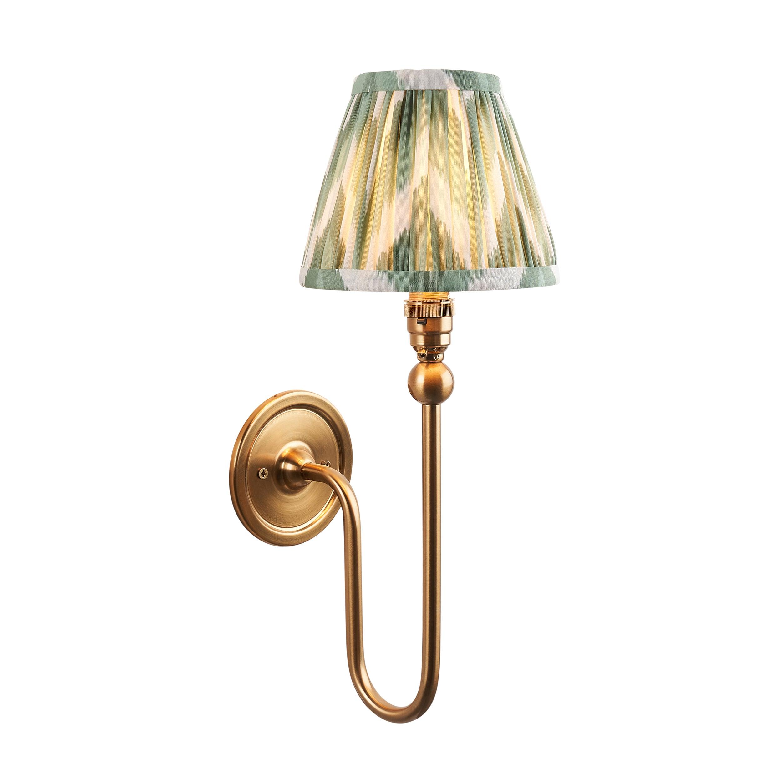 Santiago Long Line Brass Wall Light With Green Zigzag 16cm Shade