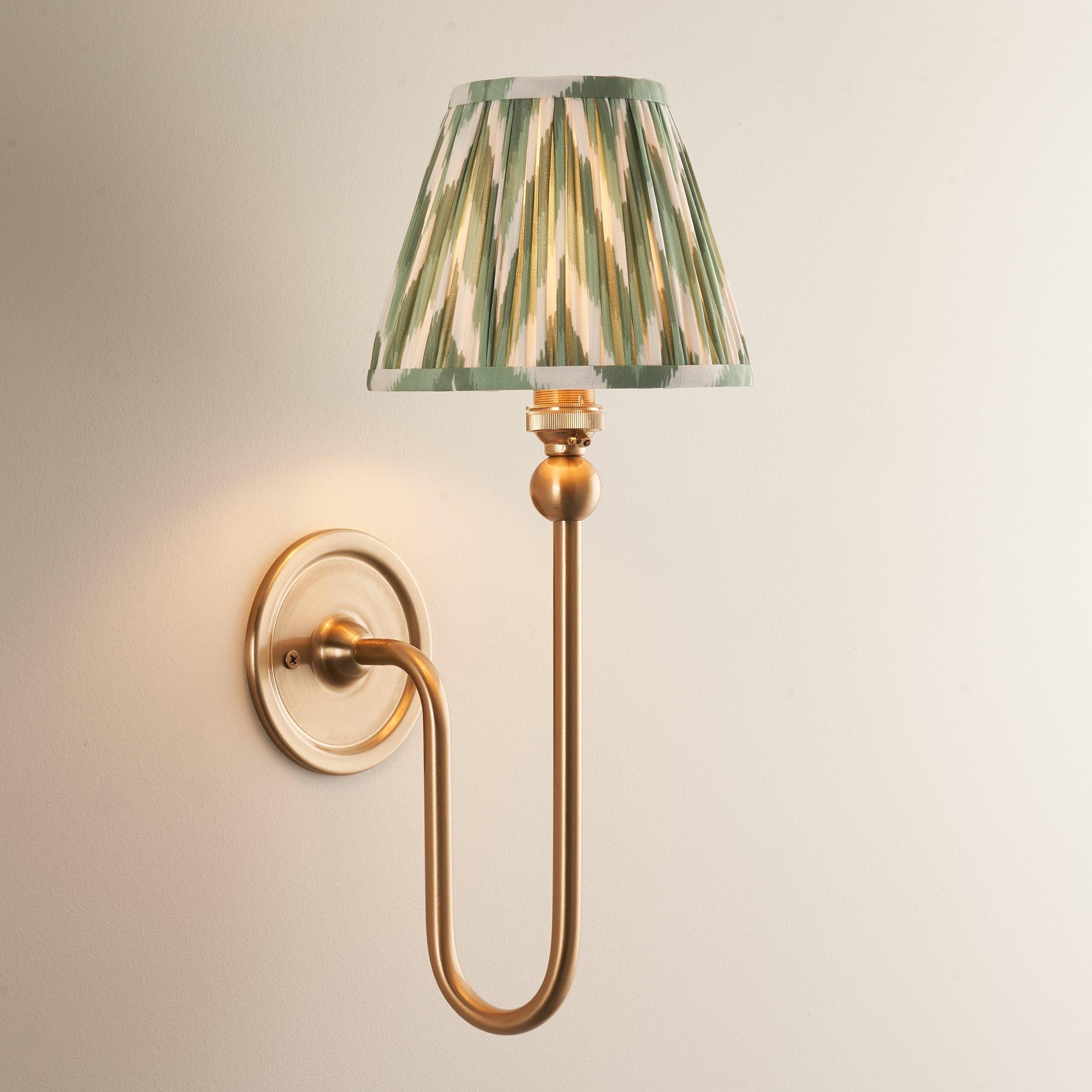 Santiago Long Line Brass Wall Light With Green Zigzag 16cm Shade
