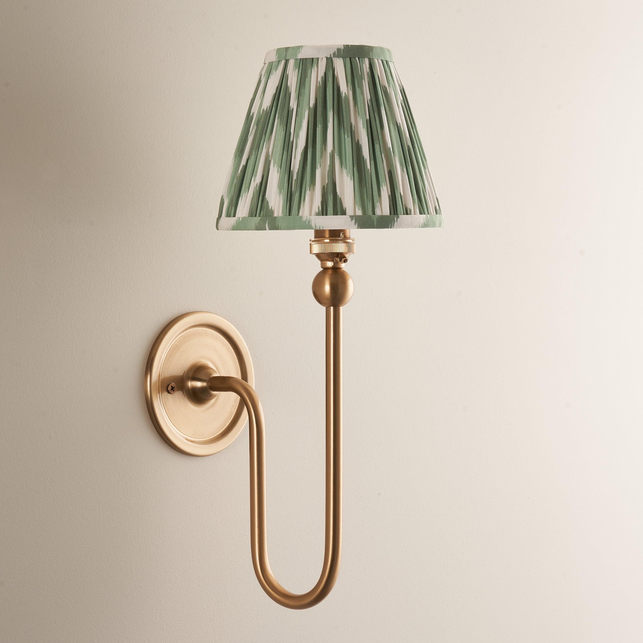 Santiago Long Line Brass Wall Light With Green Zigzag 16cm Shade