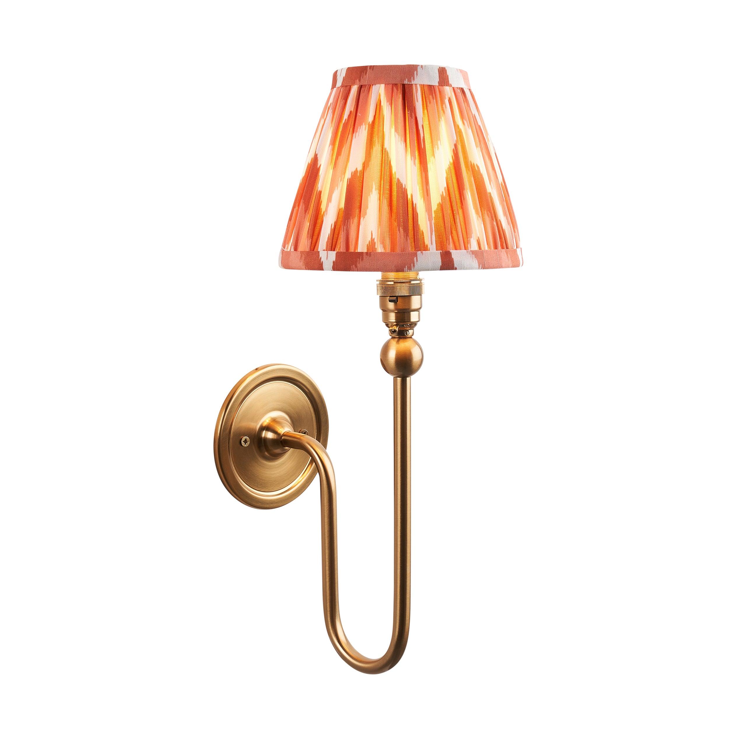 Santiago Long Line Brass Wall Light With Orange Zigzag 16cm Shade