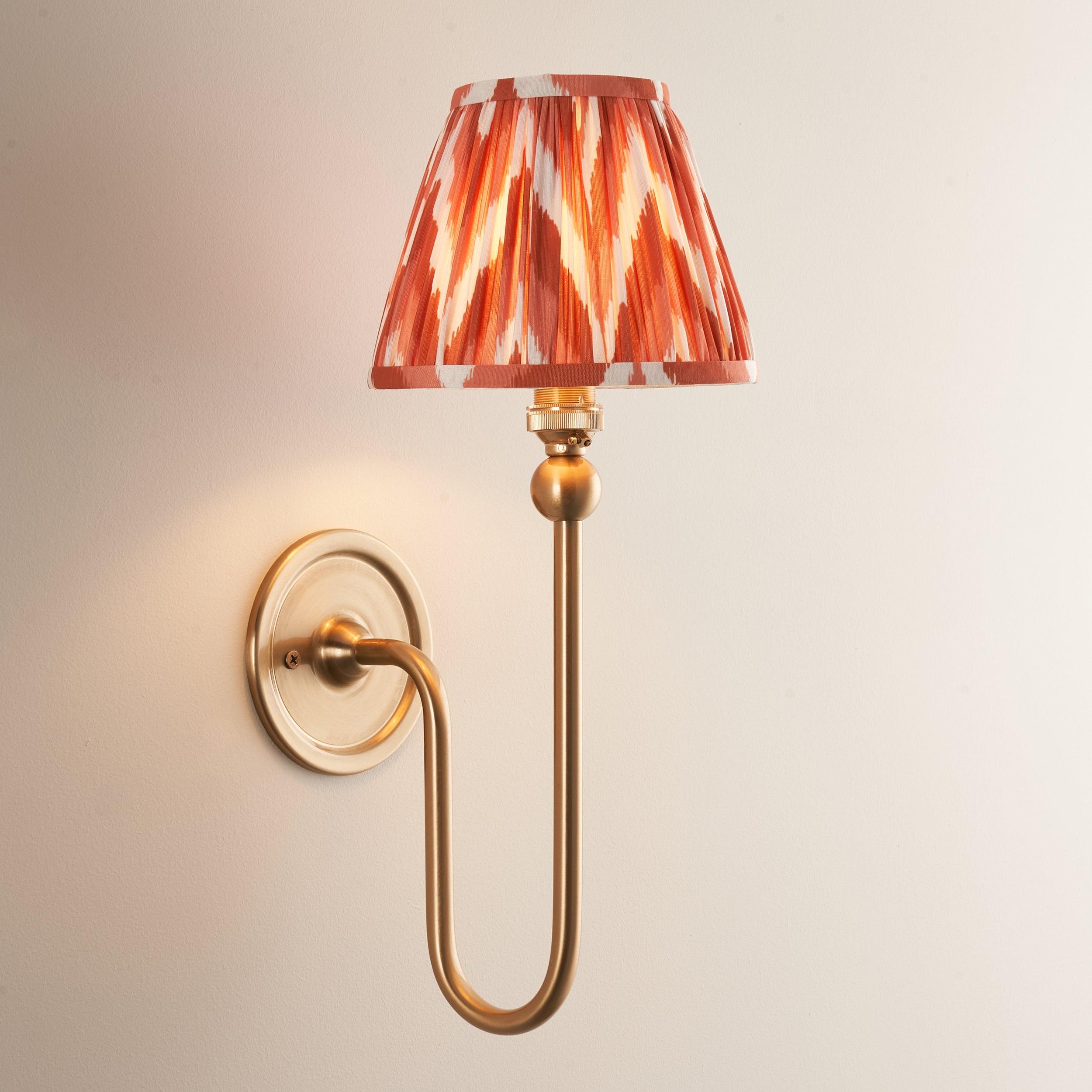 Santiago Long Line Brass Wall Light With Orange Zigzag 16cm Shade