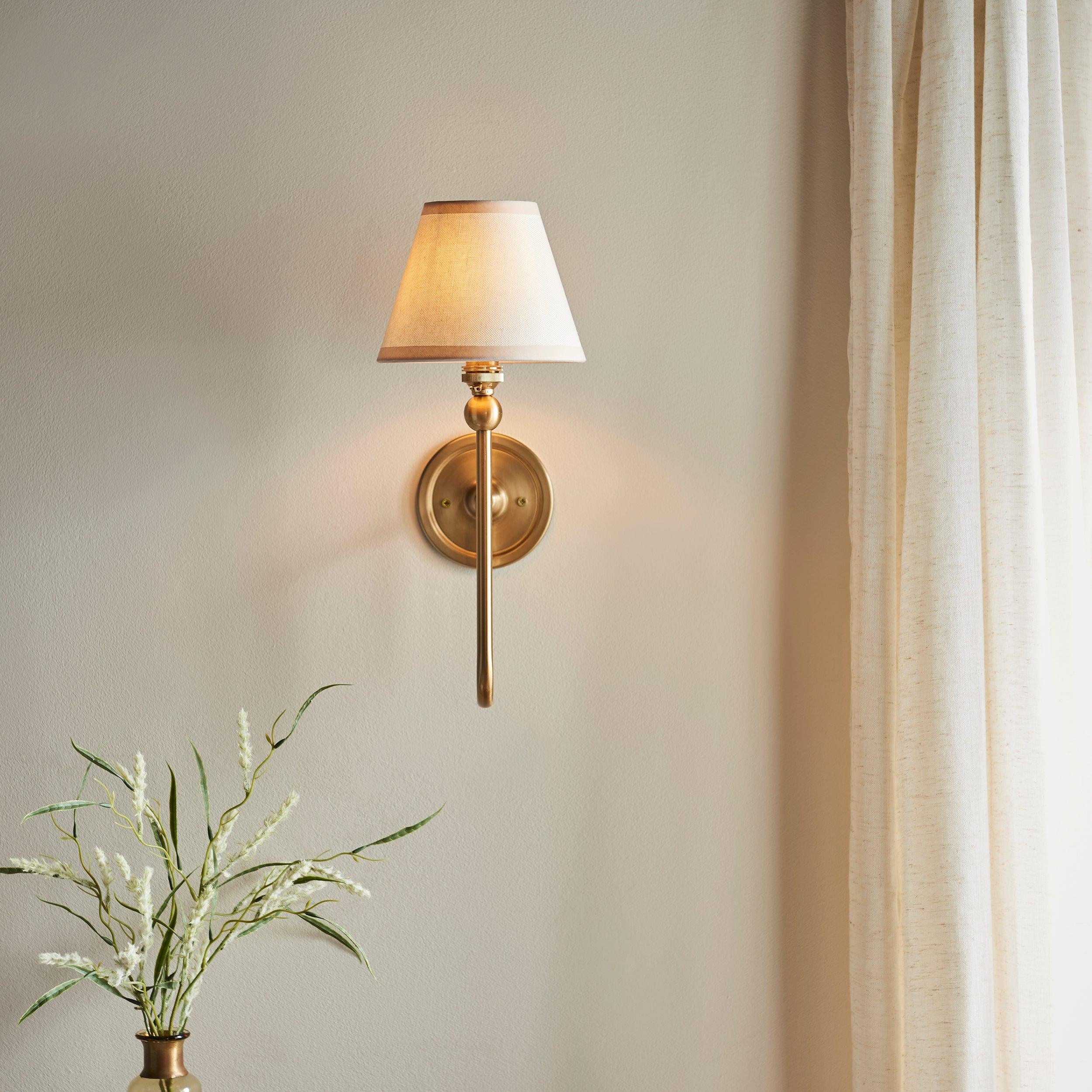Santiago Long Line Brass Wall Light With White Ivy 16cm Shade