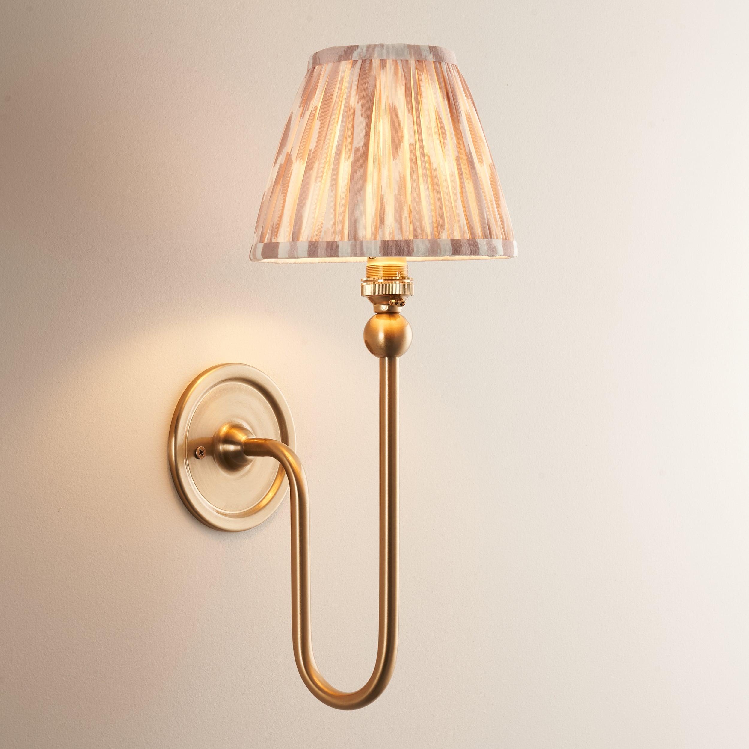 Santiago Long Line Brass Wall Light With Neutral Ikat 16cm Shade