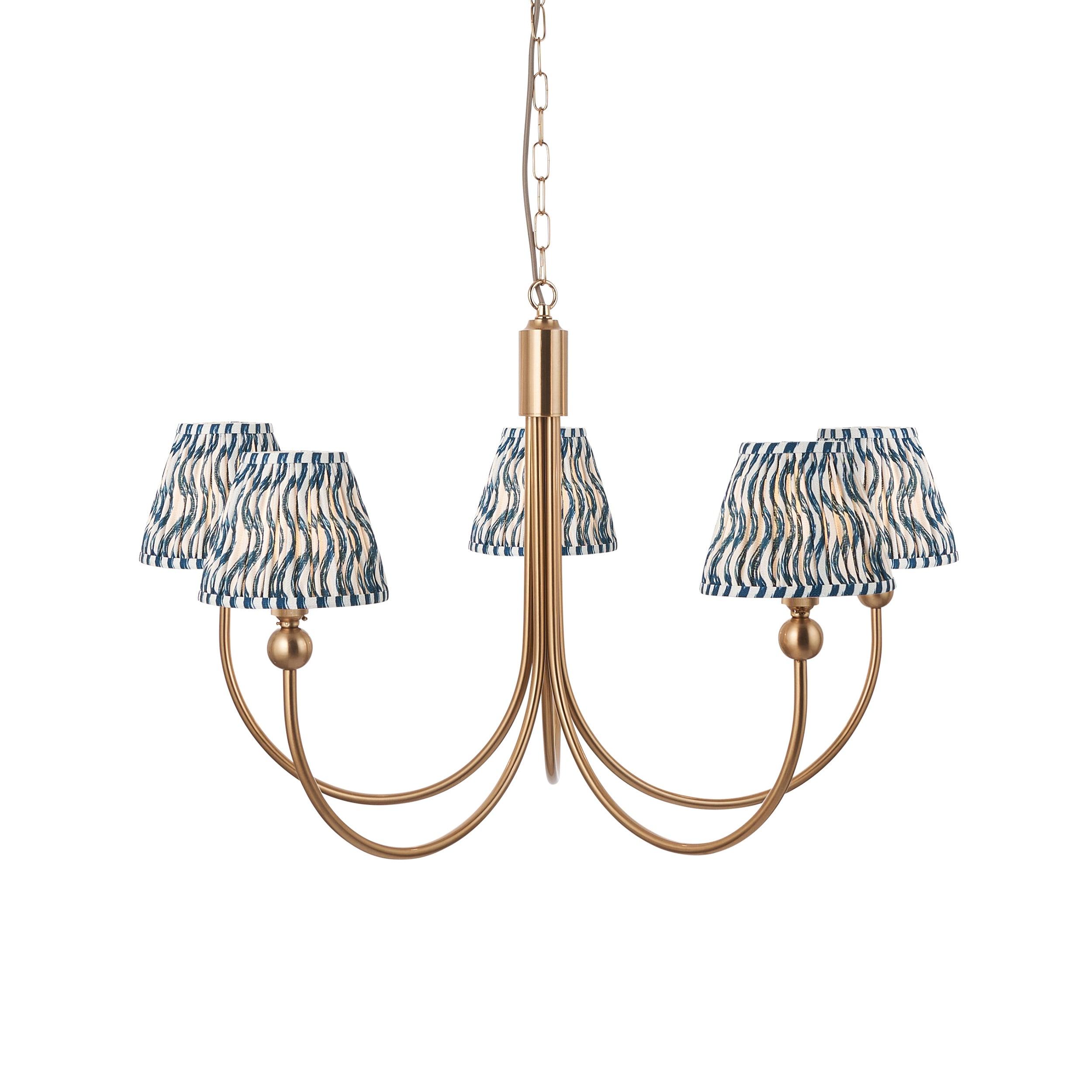 Santiago Brass Chandelier With Blue Ripple 16cm Shades
