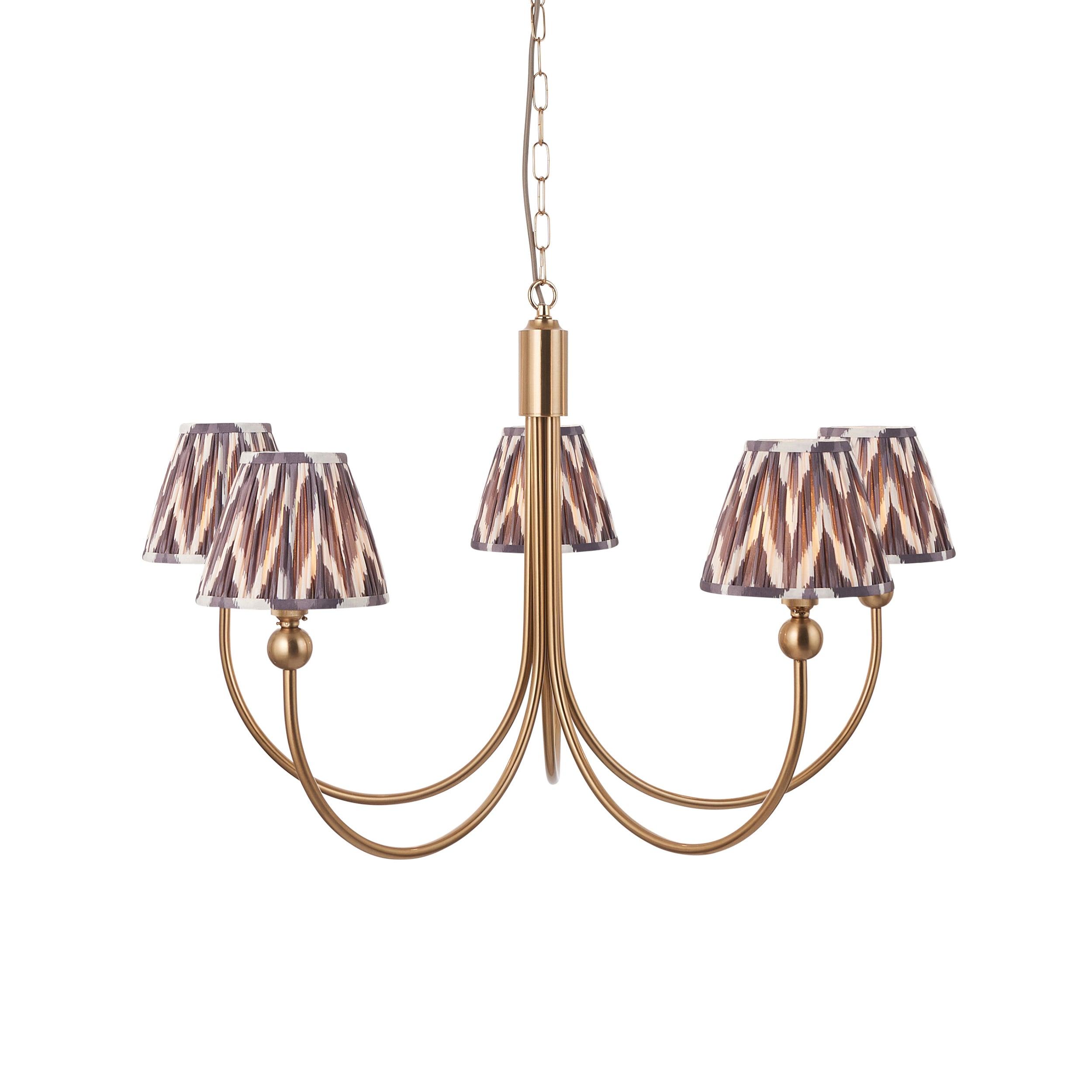 Santiago Brass Chandelier With Grey Zigzag 16cm Shades