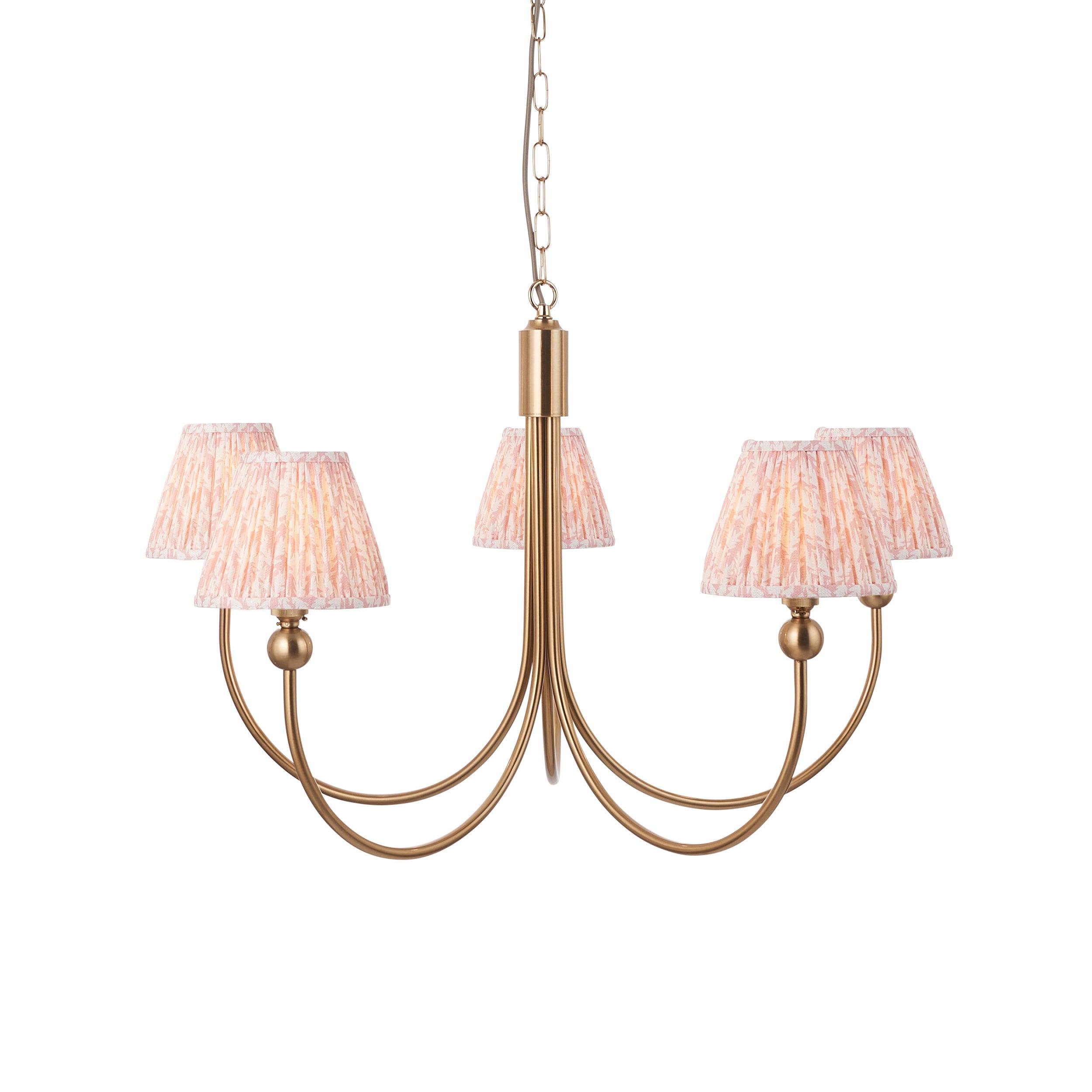 Santiago Brass Chandelier With Peachy Leaf 16cm Shades