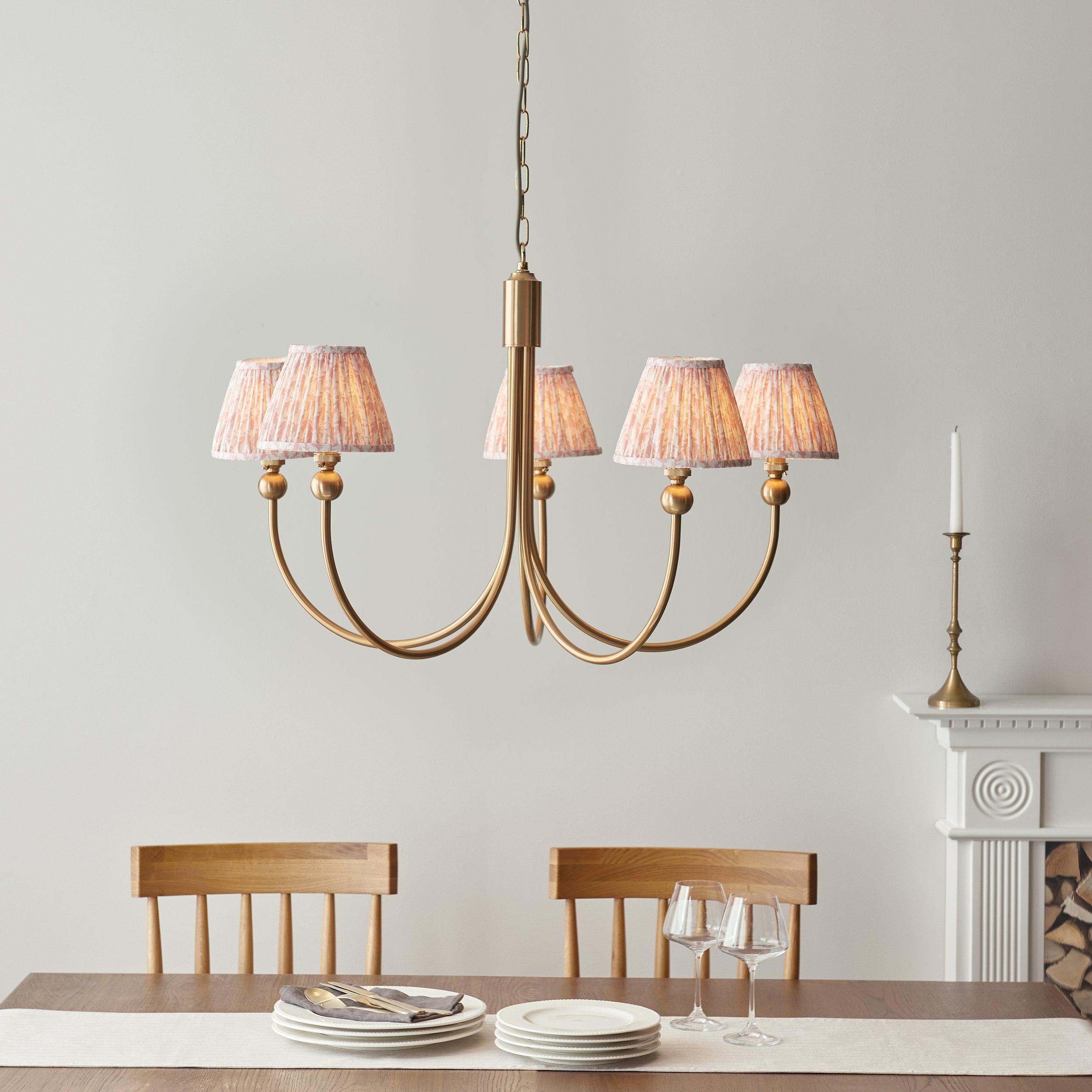 Santiago Brass Chandelier With Peachy Leaf 16cm Shades