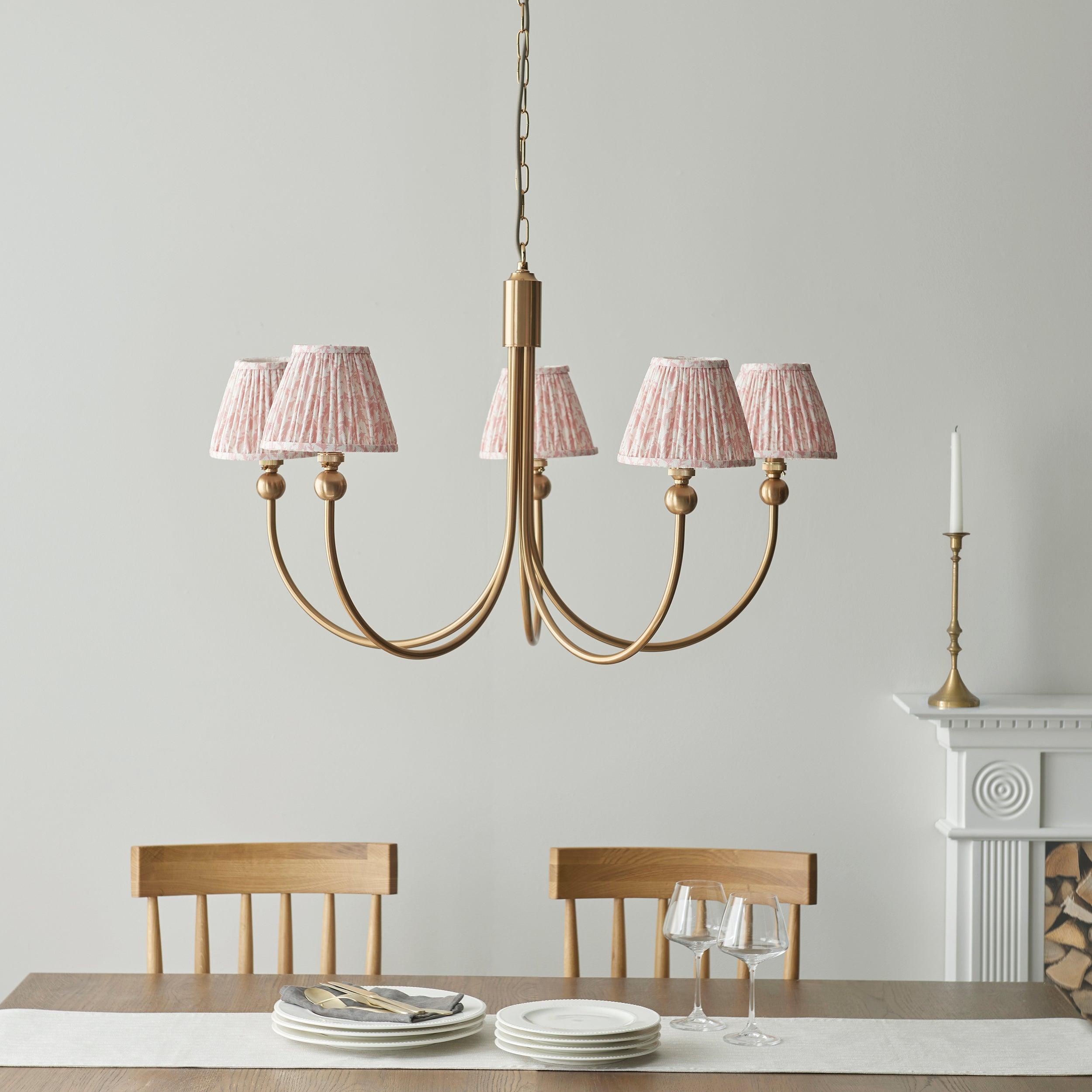 Santiago Brass Chandelier With Peachy Leaf 16cm Shades