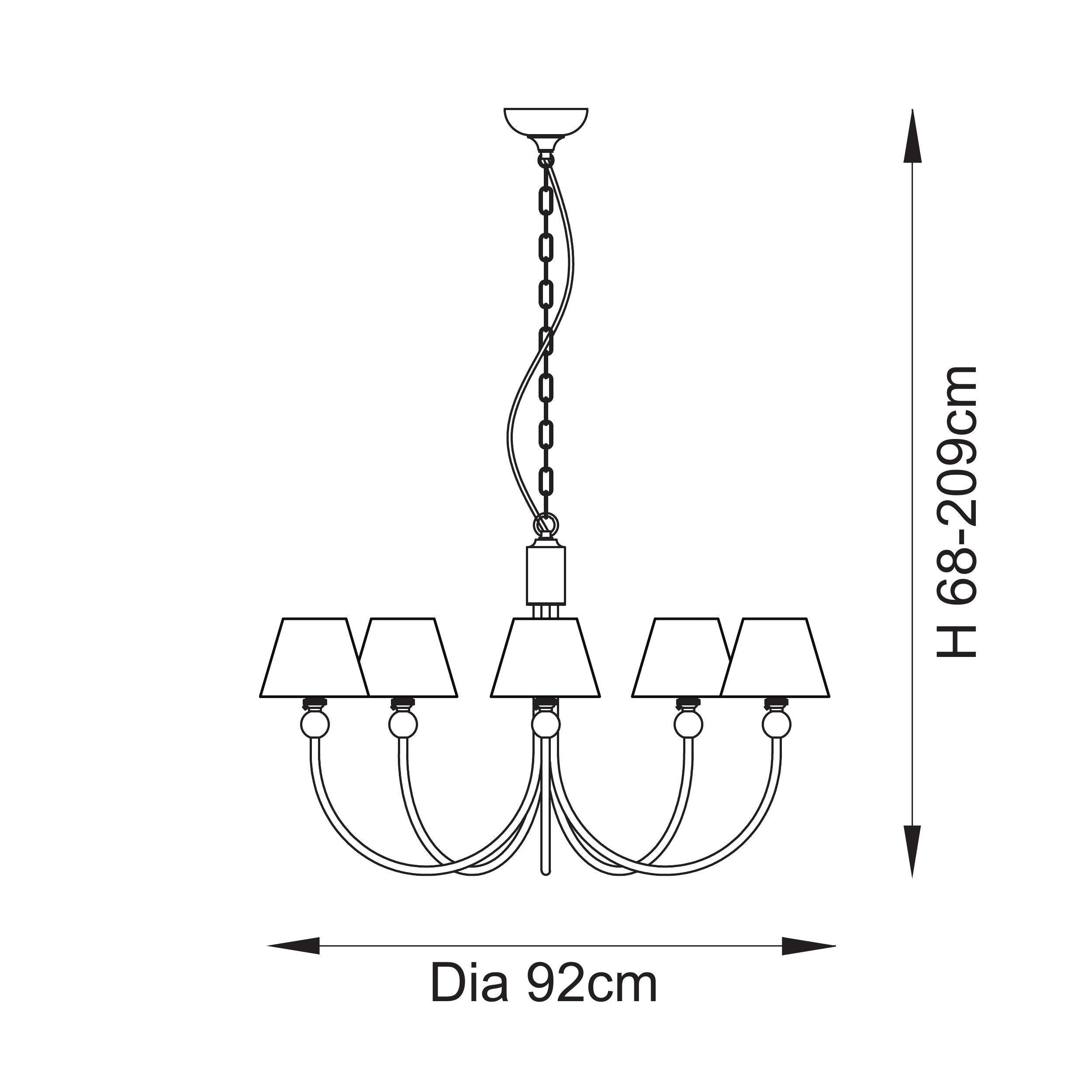 Santiago Brass Chandelier With Grey Ripple 16cm Shades