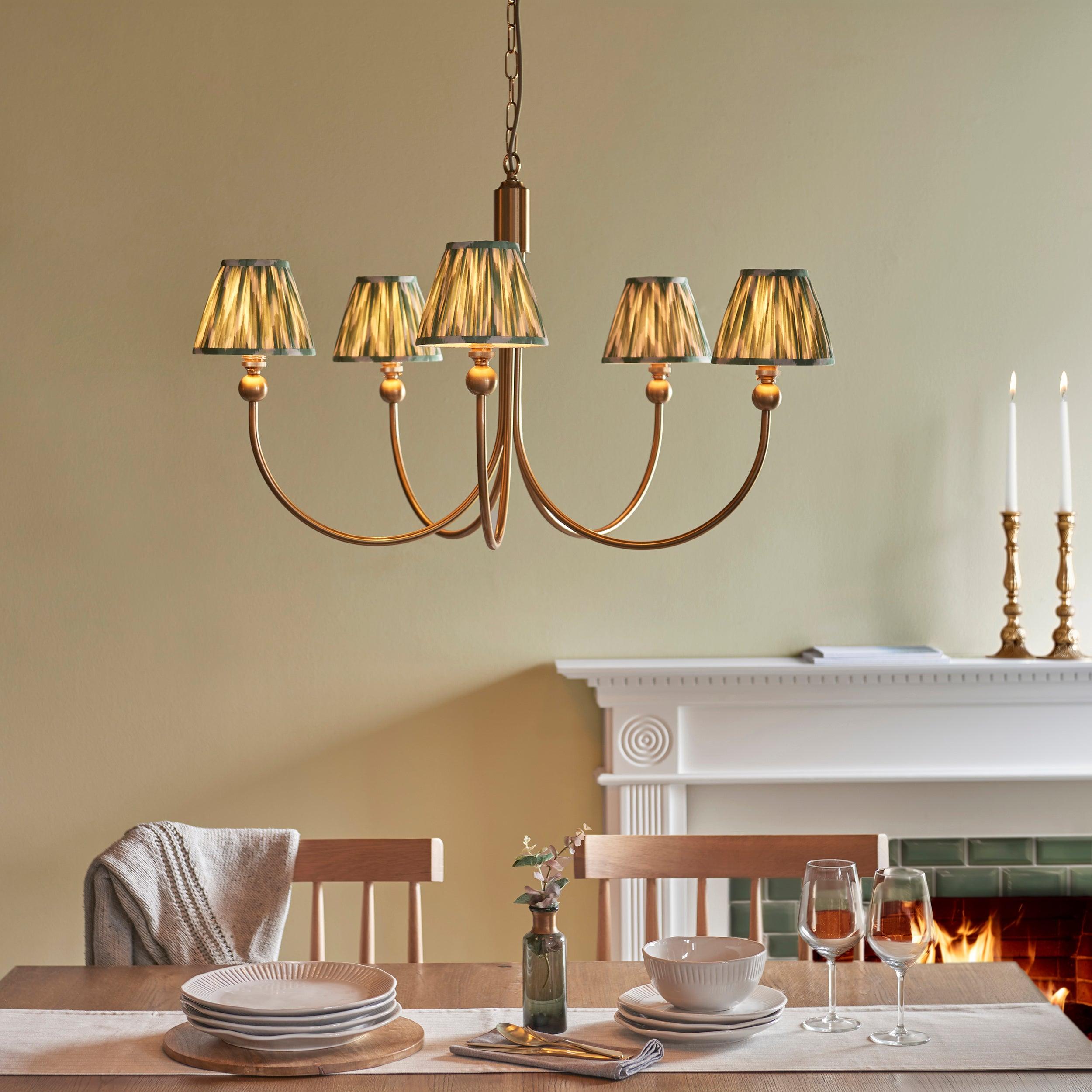 Santiago Brass Chandelier With Green Zigzag 16cm Shades