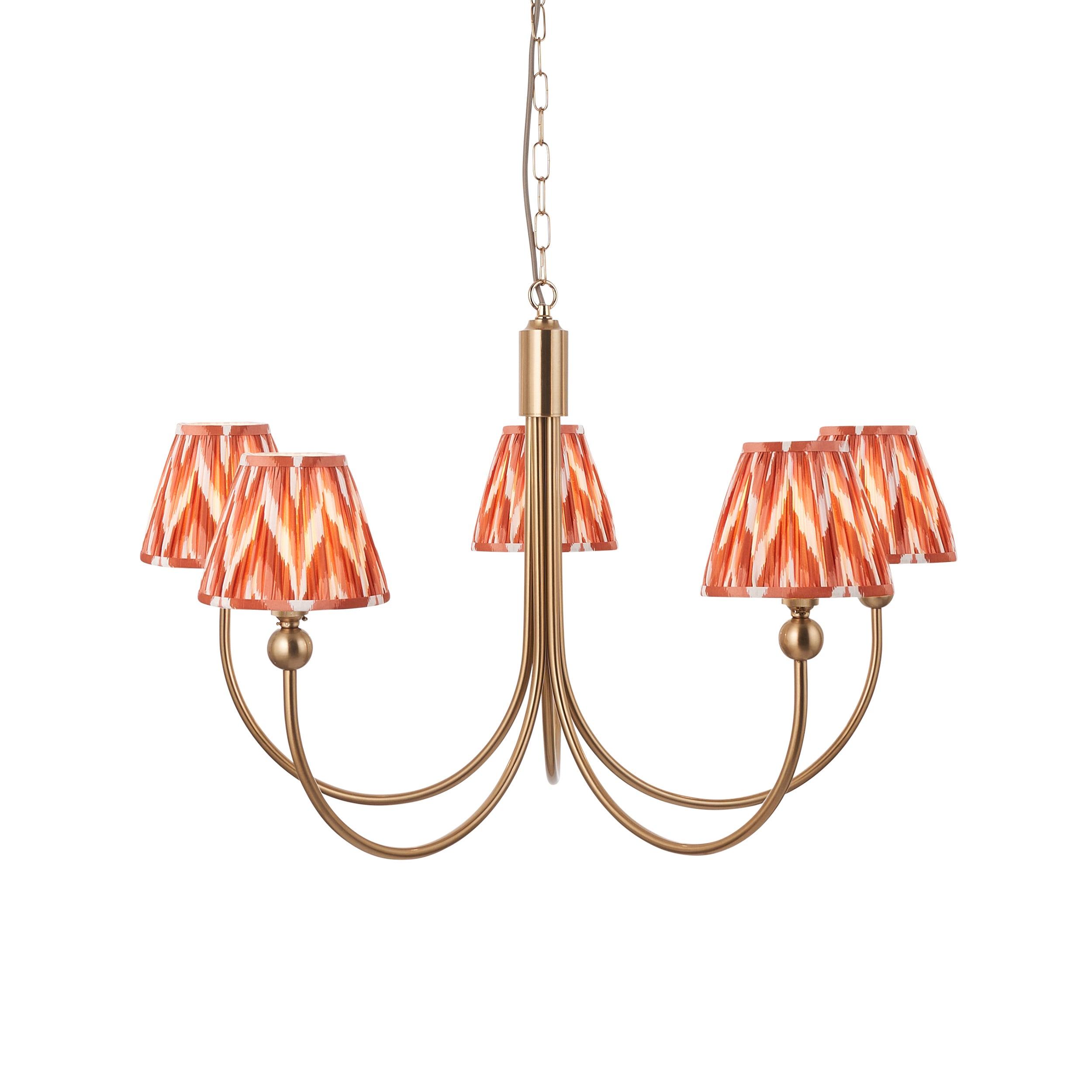 Santiago Brass Chandelier With Orange Zigzag 16cm Shades