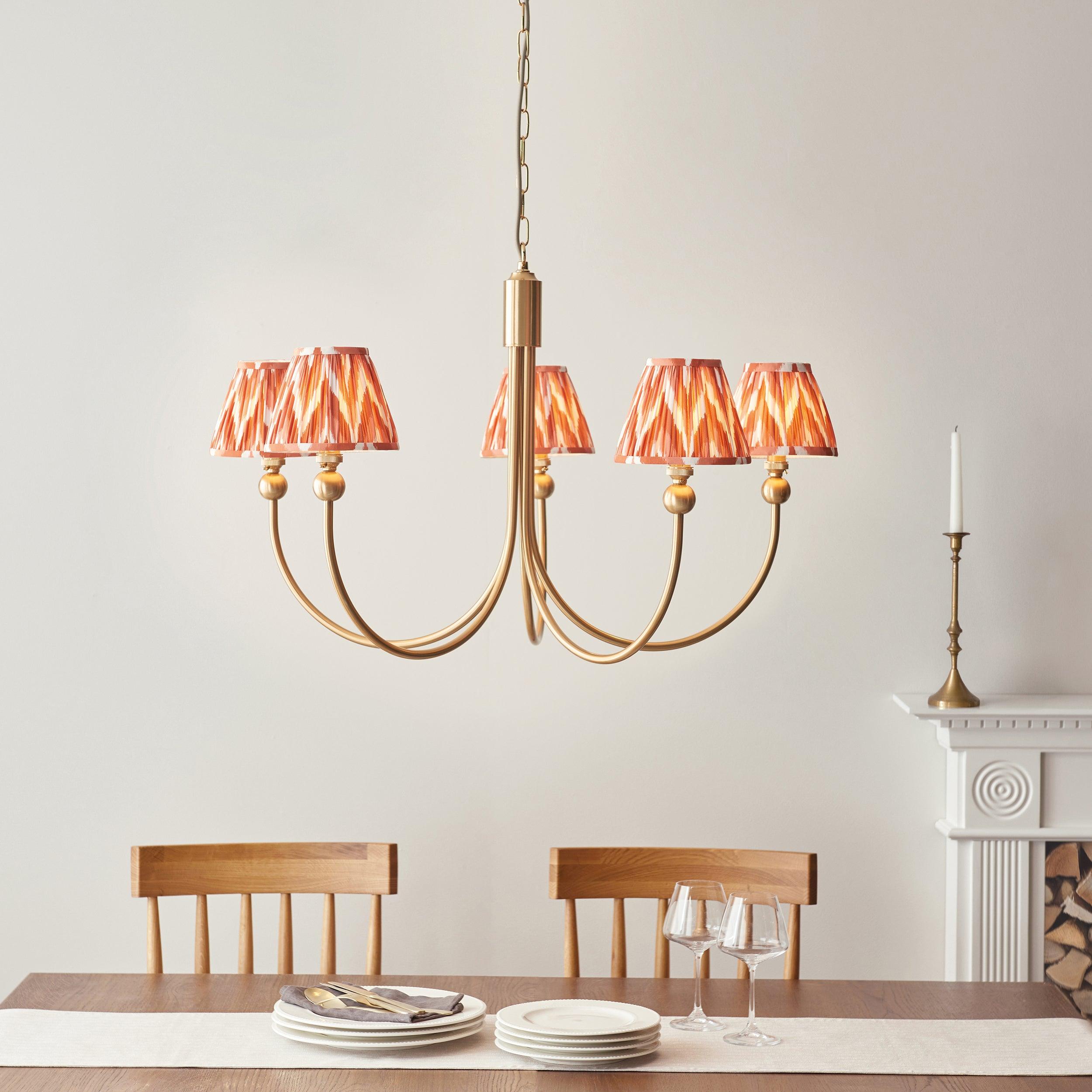 Santiago Brass Chandelier With Orange Zigzag 16cm Shades