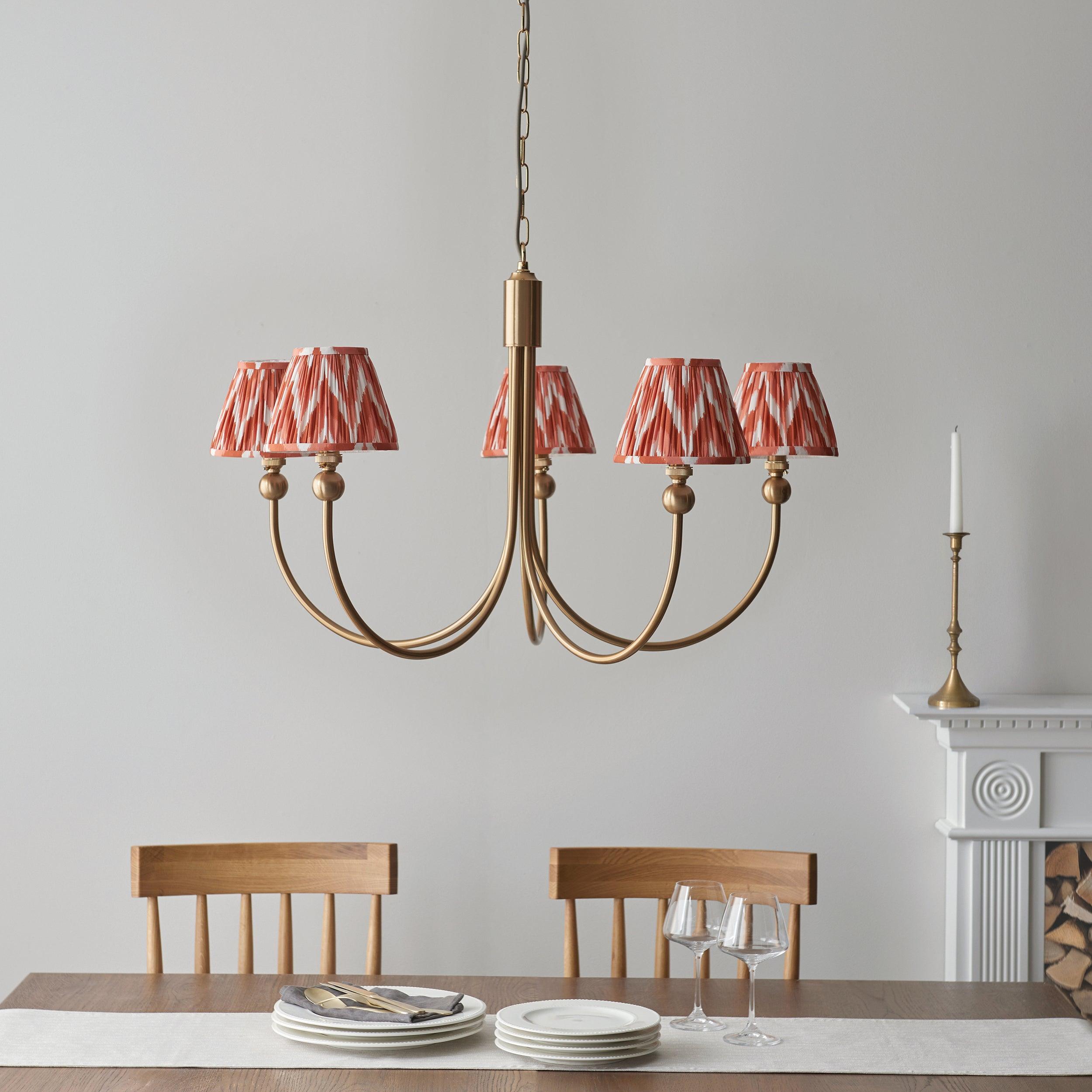 Santiago Brass Chandelier With Orange Zigzag 16cm Shades