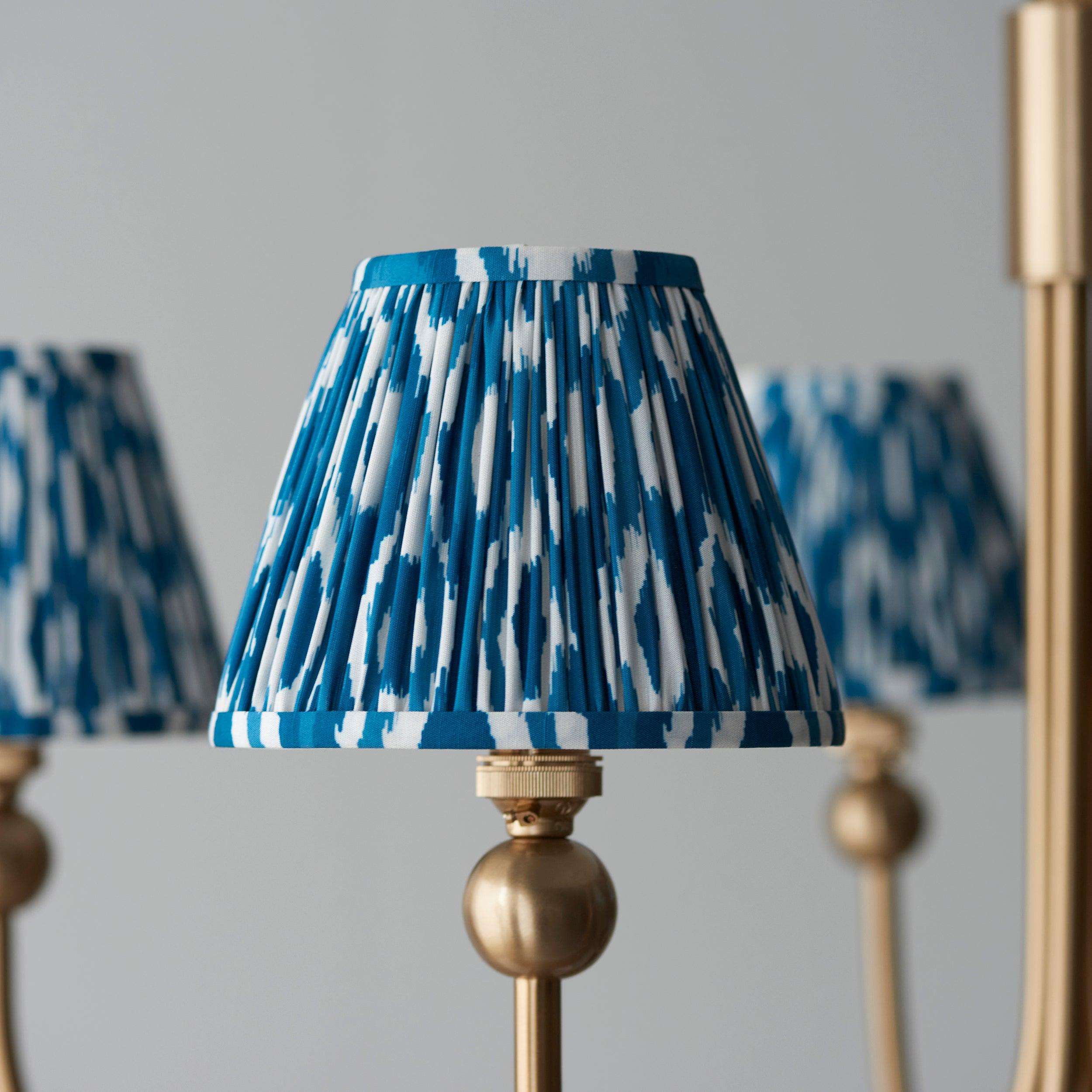 Santiago Brass Chandelier With Blue Ikat 16cm Shades