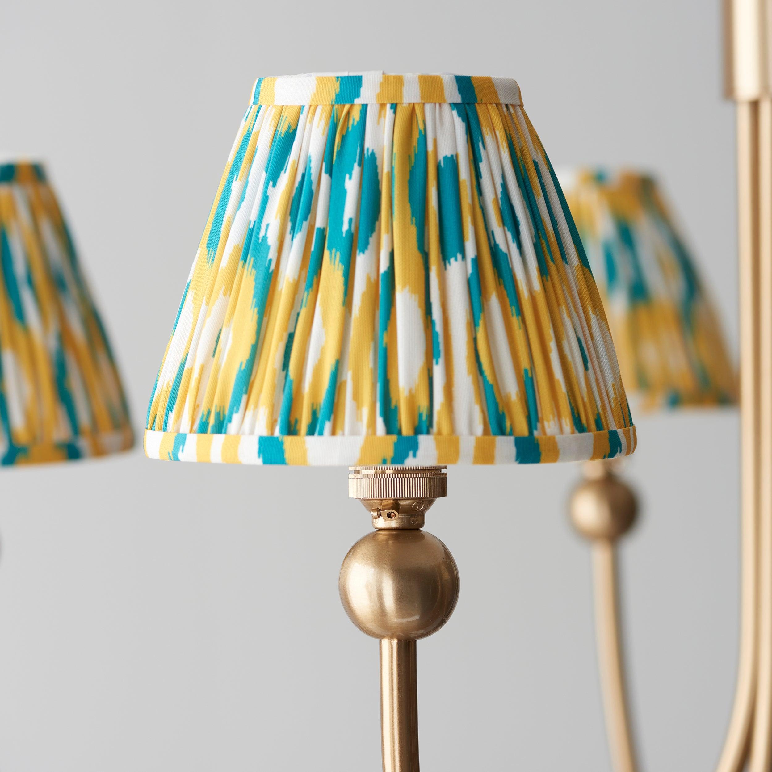 Santiago Brass Chandelier With Yellow & Jade Ikat 16cm Shades