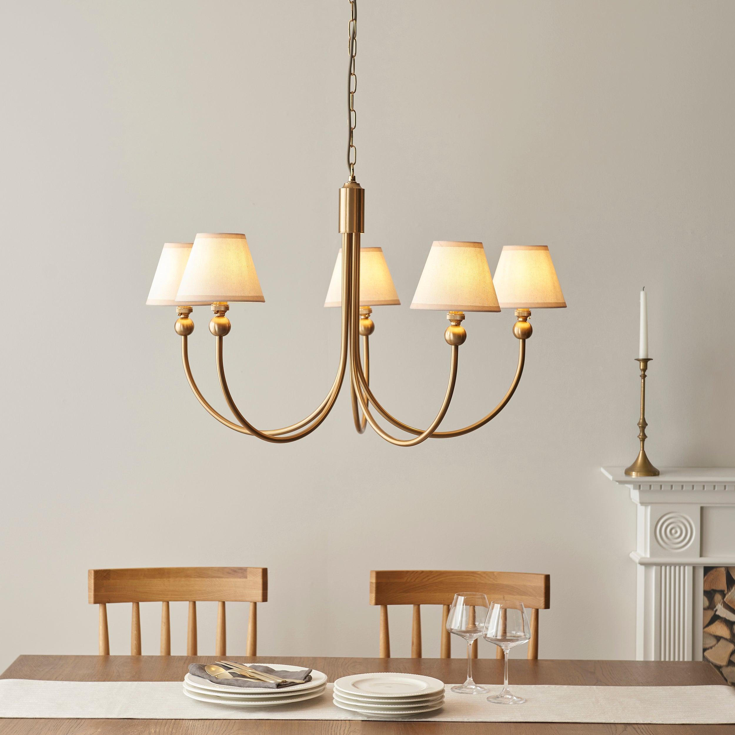 Santiago Brass Chandelier With White Ivy 16cm Shades