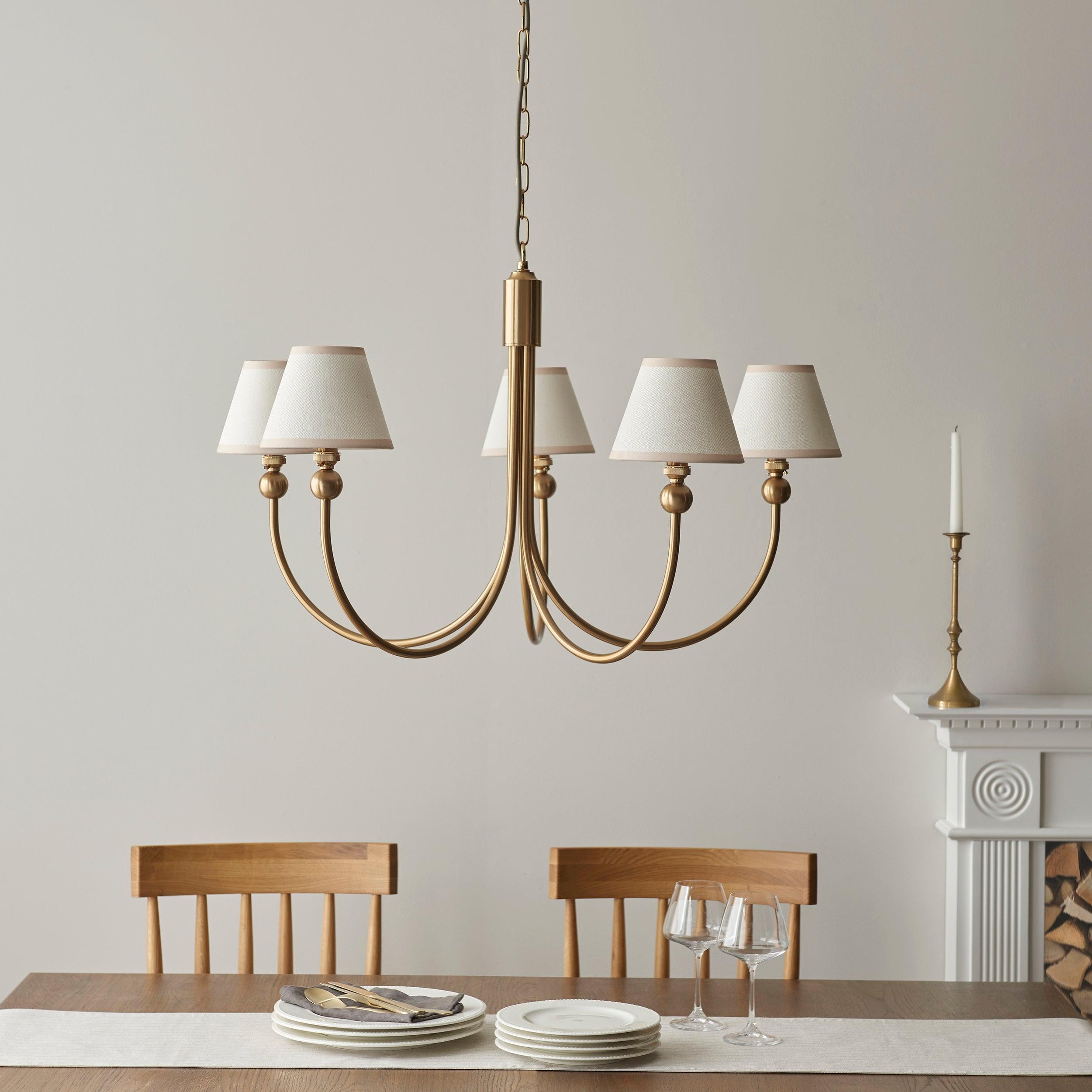 Santiago Brass Chandelier With White Ivy 16cm Shades