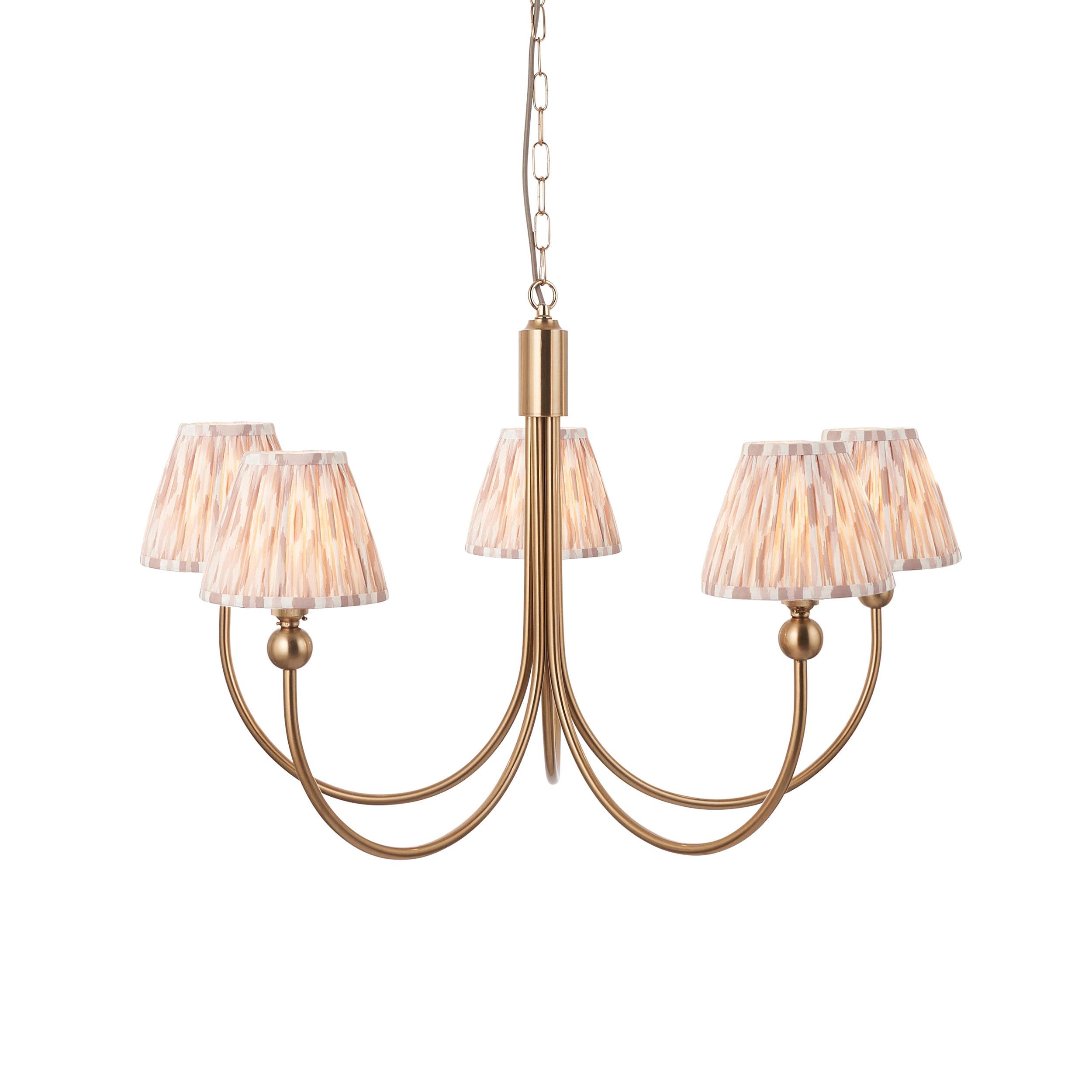 Santiago Brass Chandelier With Neutral Ikat 16cm Shades