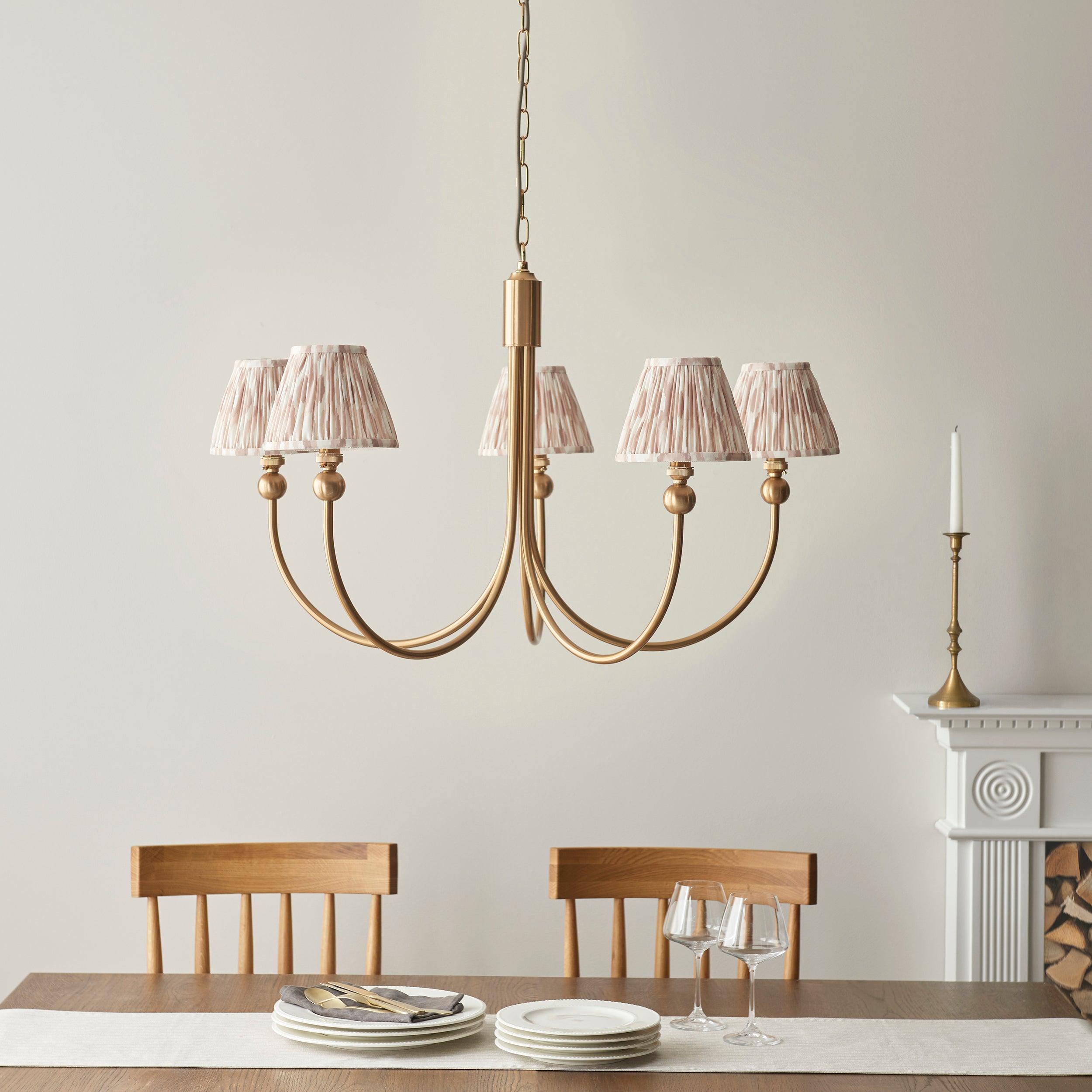 Santiago Brass Chandelier With Neutral Ikat 16cm Shades