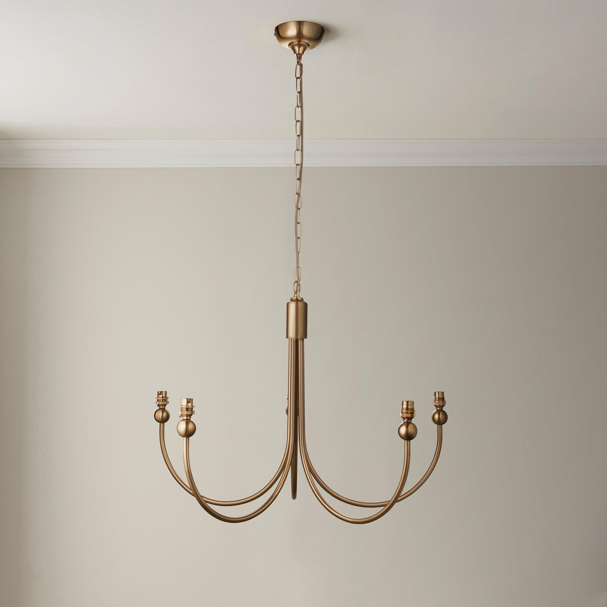 Santiago Brass Chandelier With Neutral Ikat 16cm Shades