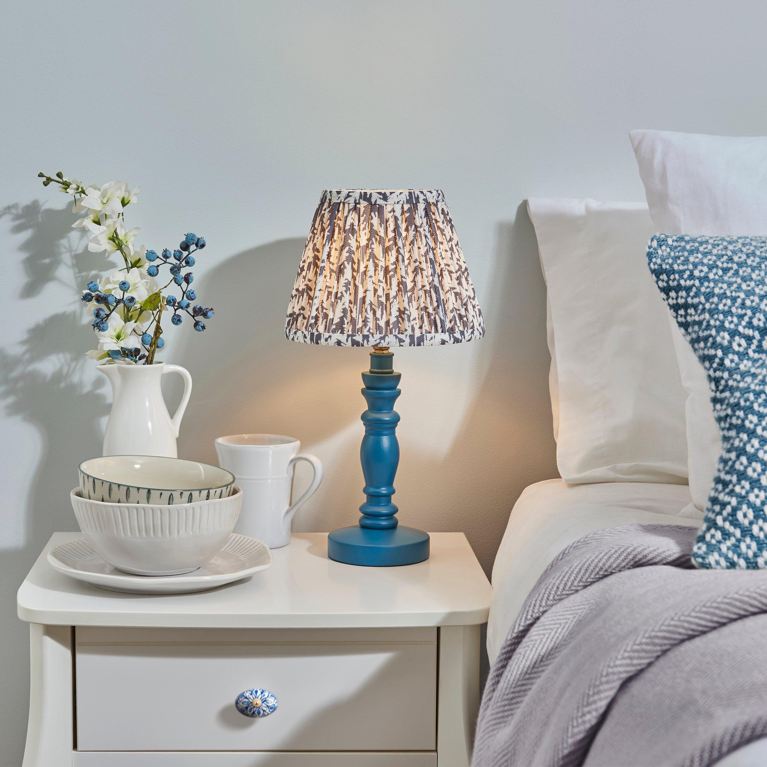 Bibury Blue Table Lamp & Leaf 20cm Pearl Grey Shade
