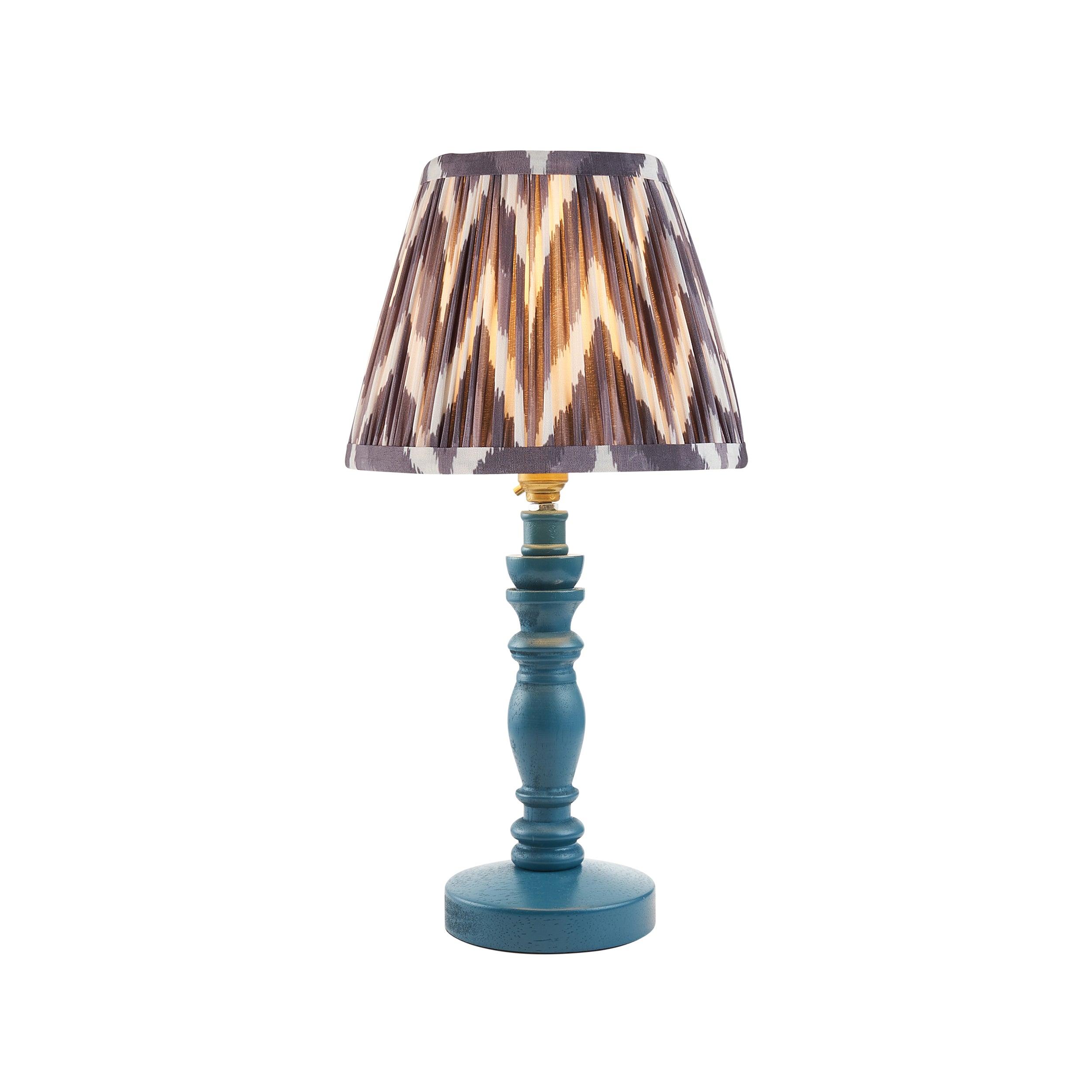 Bibury Blue Table Lamp & Zigzag 20cm Pearl Grey Shade