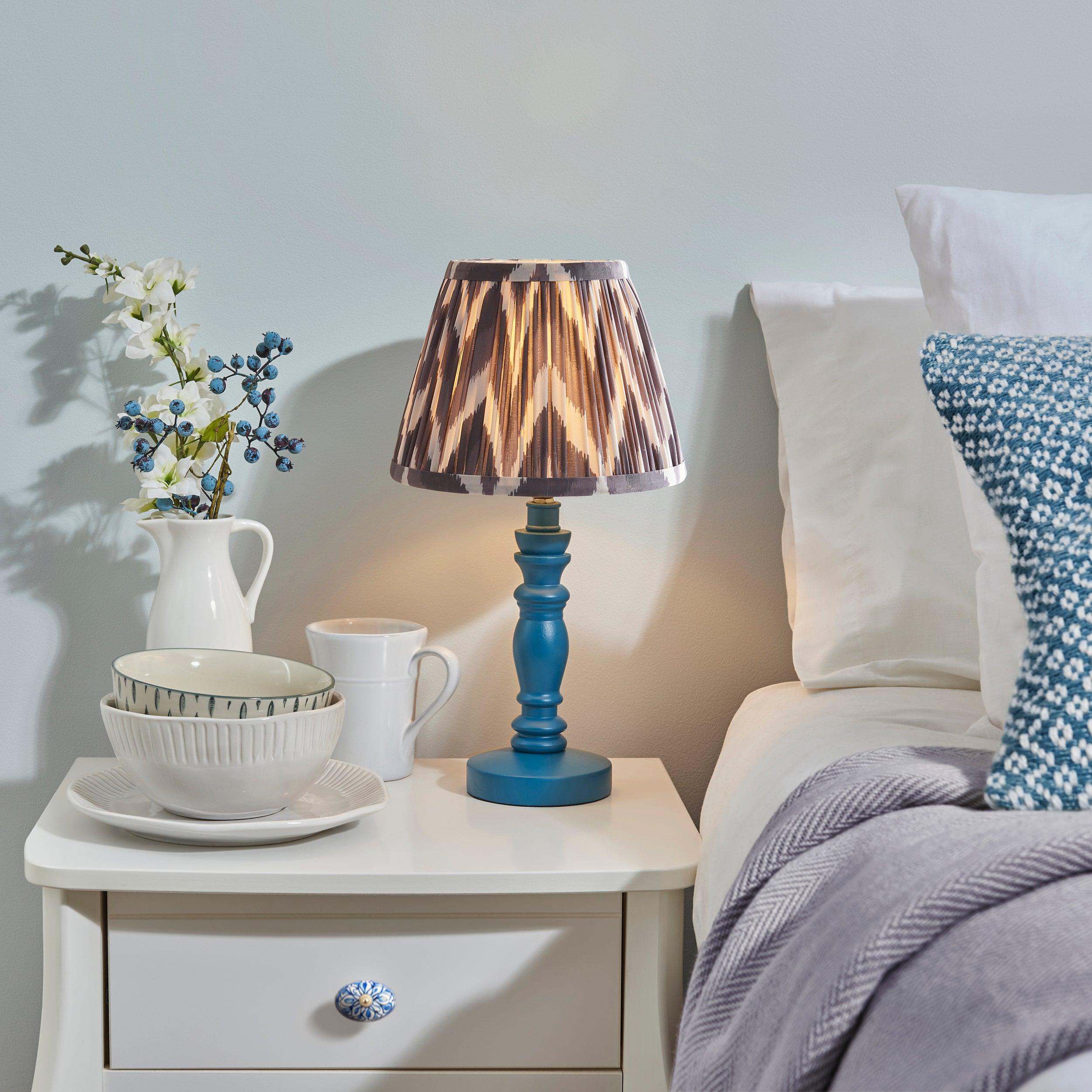 Bibury Blue Table Lamp & Zigzag 20cm Pearl Grey Shade