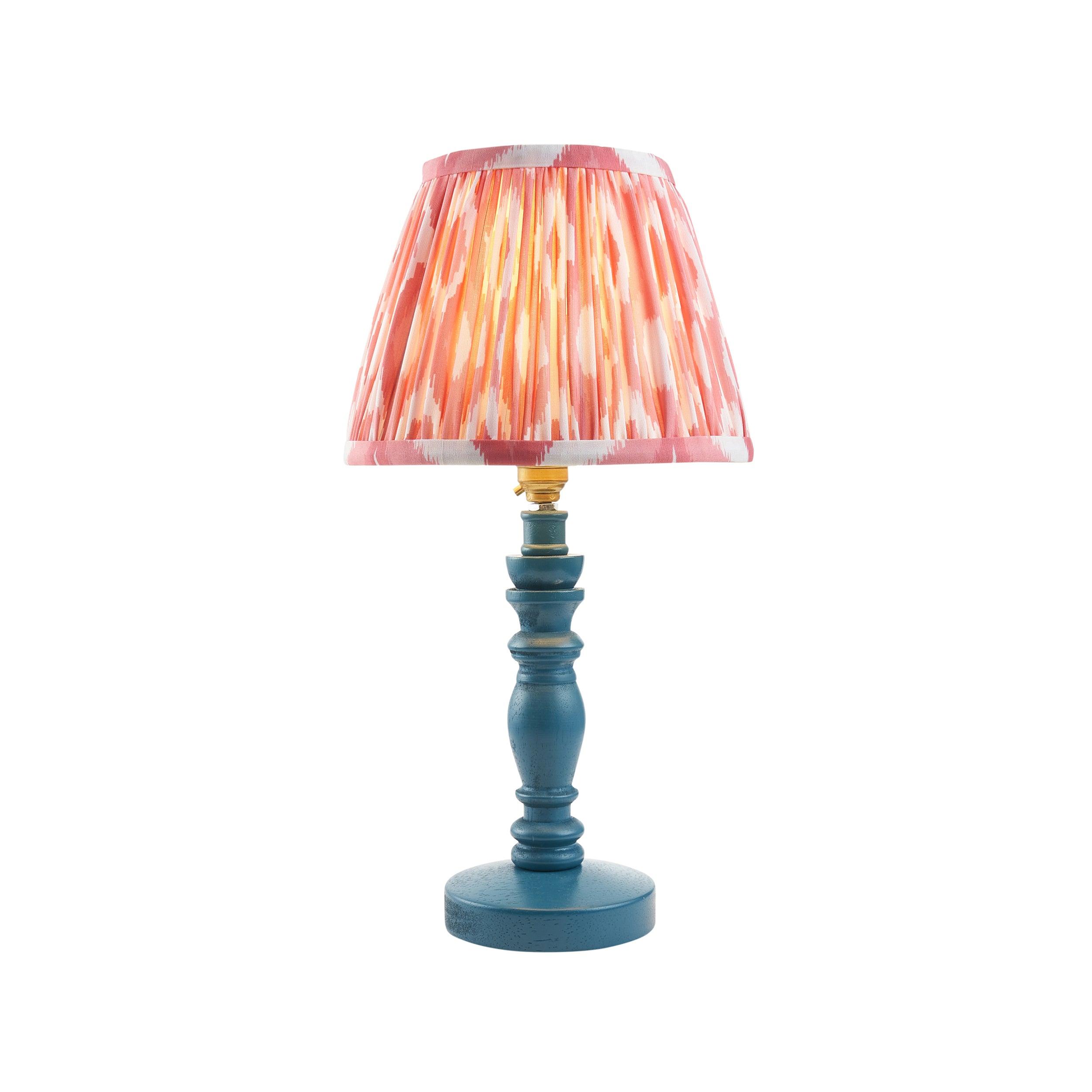 Bibury Blue Table Lamp & Ikat 20cm Coral Pink Shade