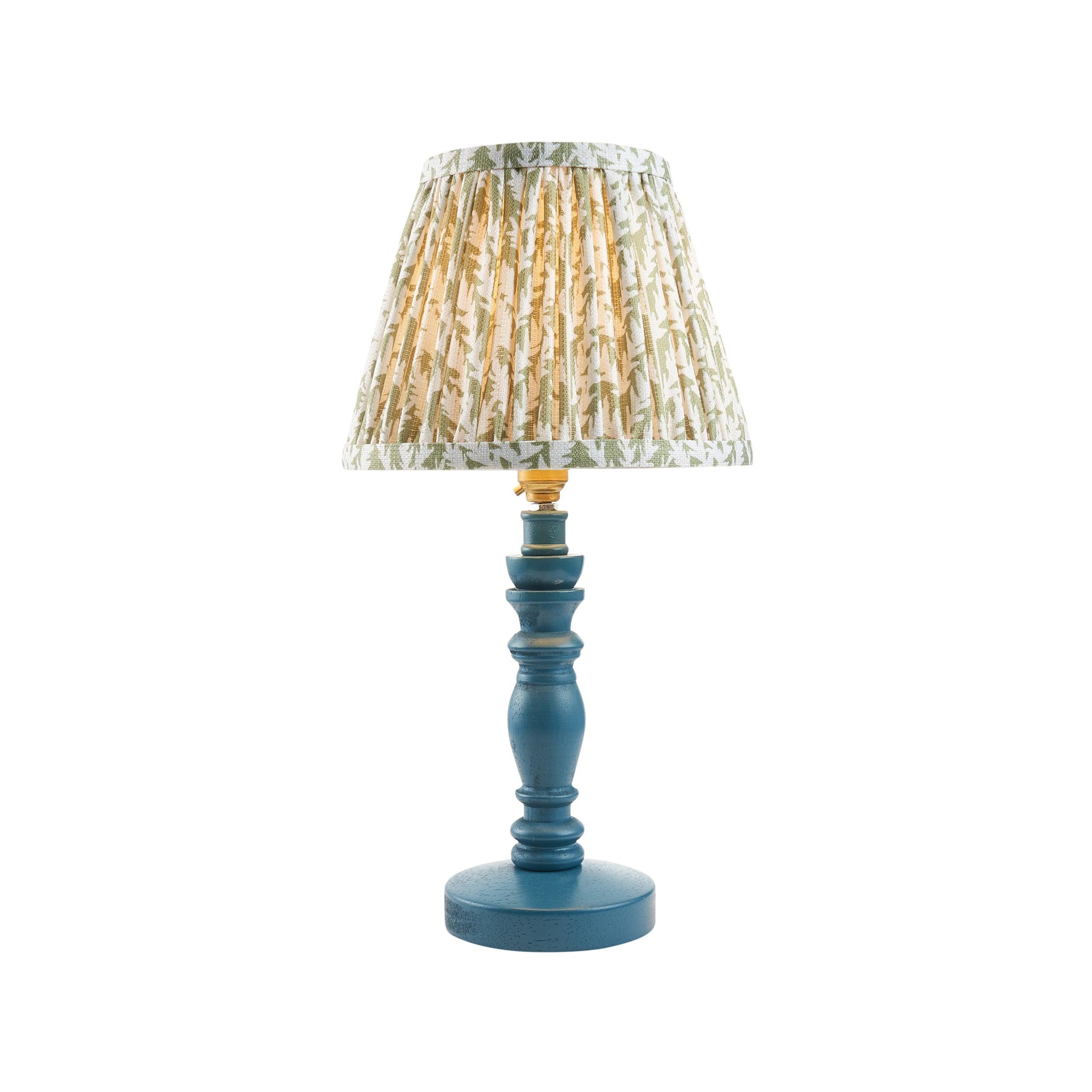 Bibury Blue Table Lamp & Leaf 20cm Herb Garden Green Shade
