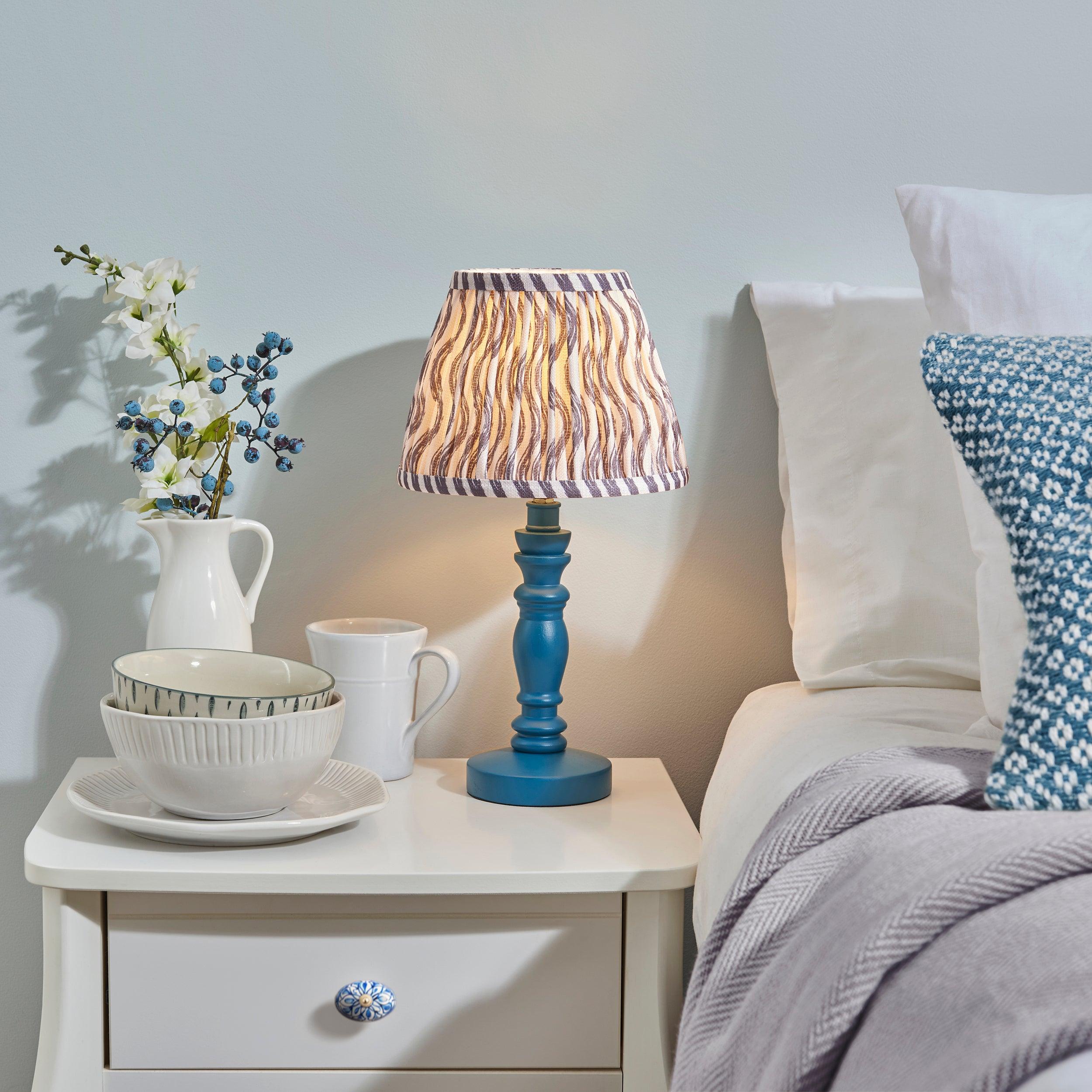 Bibury Blue Table Lamp & Ripple 20cm Pearl Grey Shade