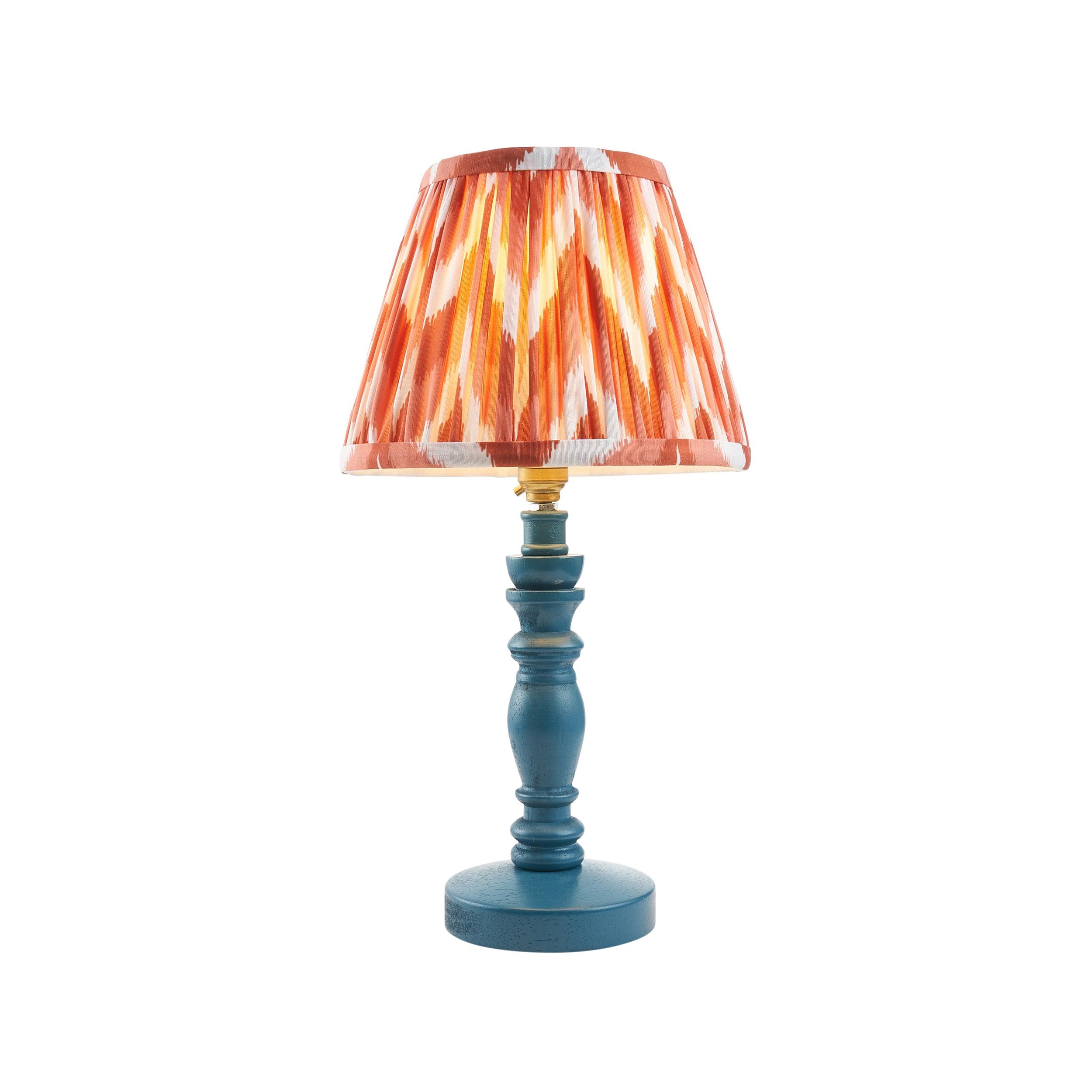 Bibury Blue Table Lamp & Zigzag 20cm Apricot Orange Shade
