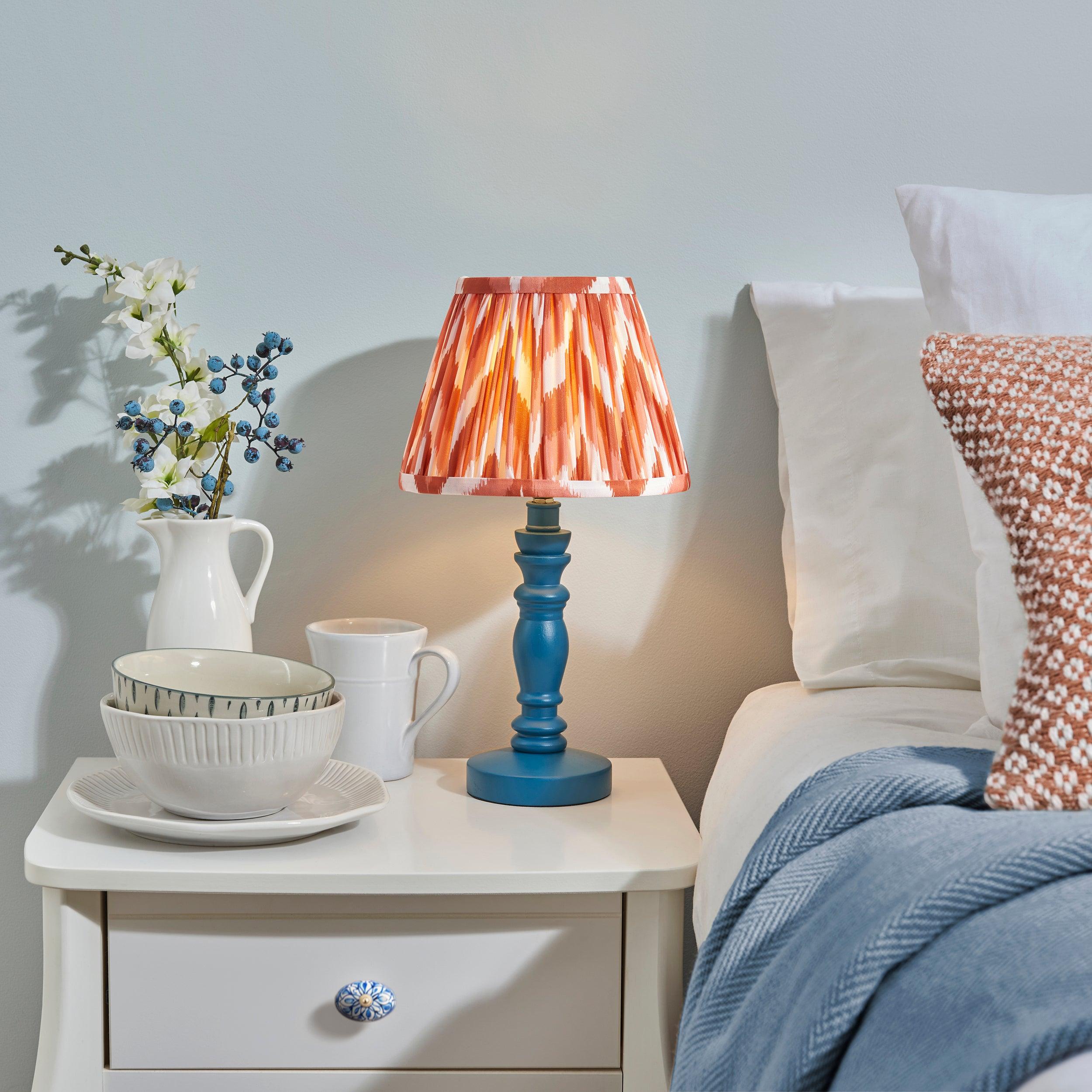Bibury Blue Table Lamp & Zigzag 20cm Apricot Orange Shade