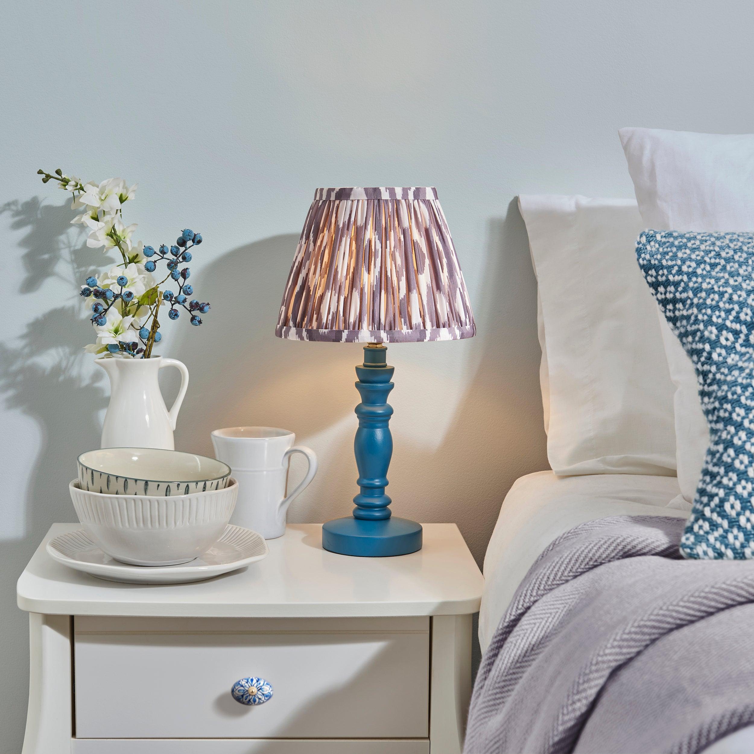 Bibury Blue Table Lamp & Ikat 20cm Pearl Grey Shade