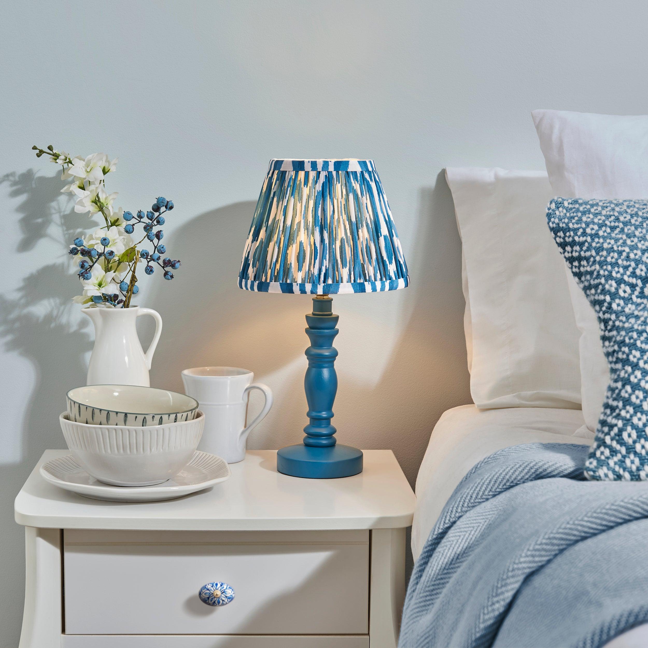 Bibury Blue Table Lamp & Ikat 20cm Marlin Blue Shade
