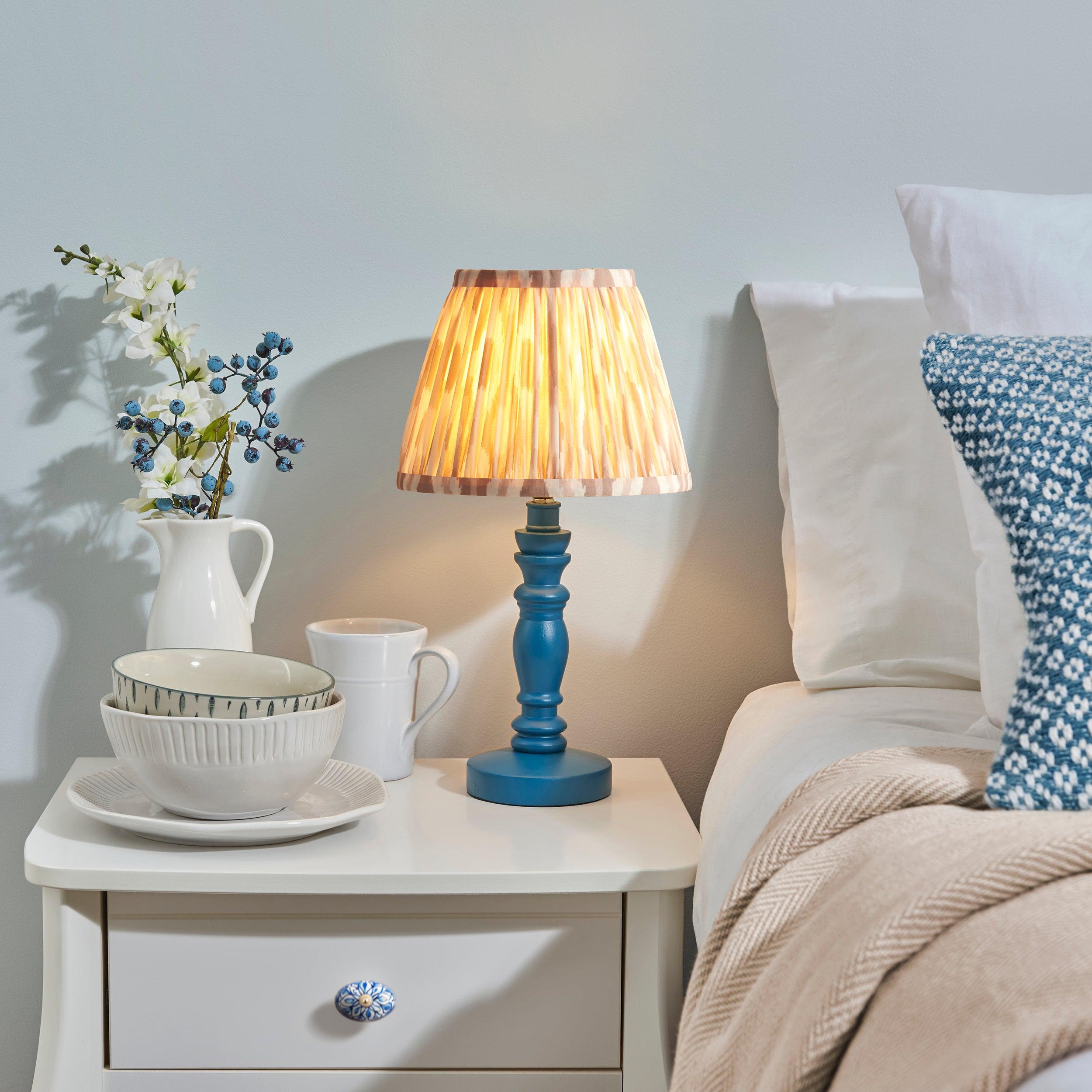 Bibury Blue Table Lamp & Ikat 20cm Neutral Shade