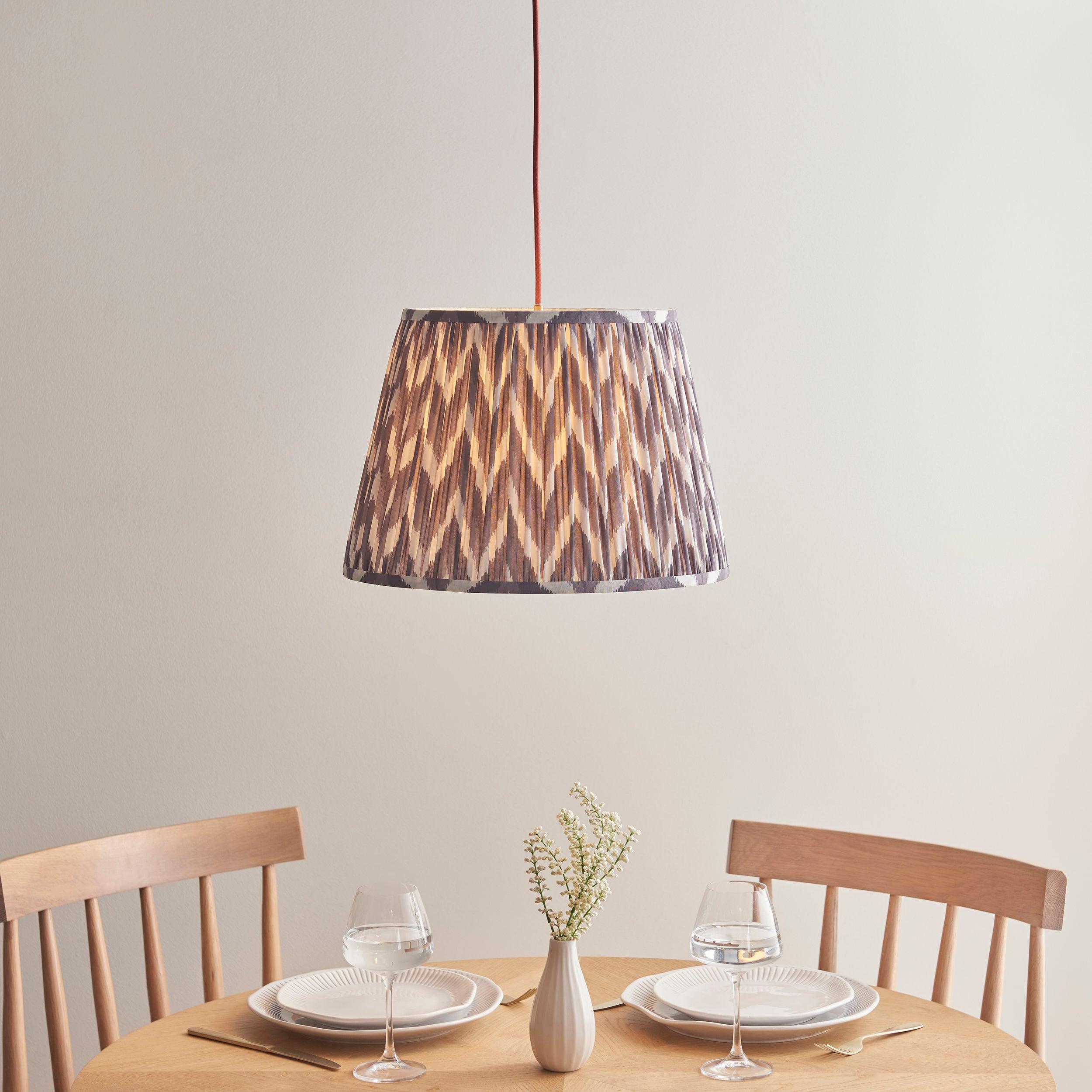 Eltham Ceiling Pendant Light With Red Flex and Grey Zigzag 40cm Shade