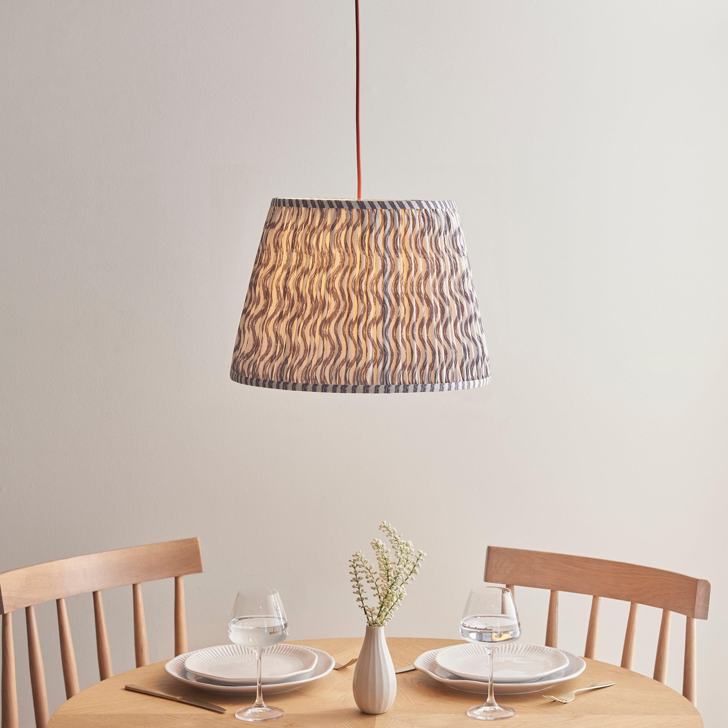 Eltham Ceiling Pendant Light With Red Flex and Grey Ripple 40cm Shade