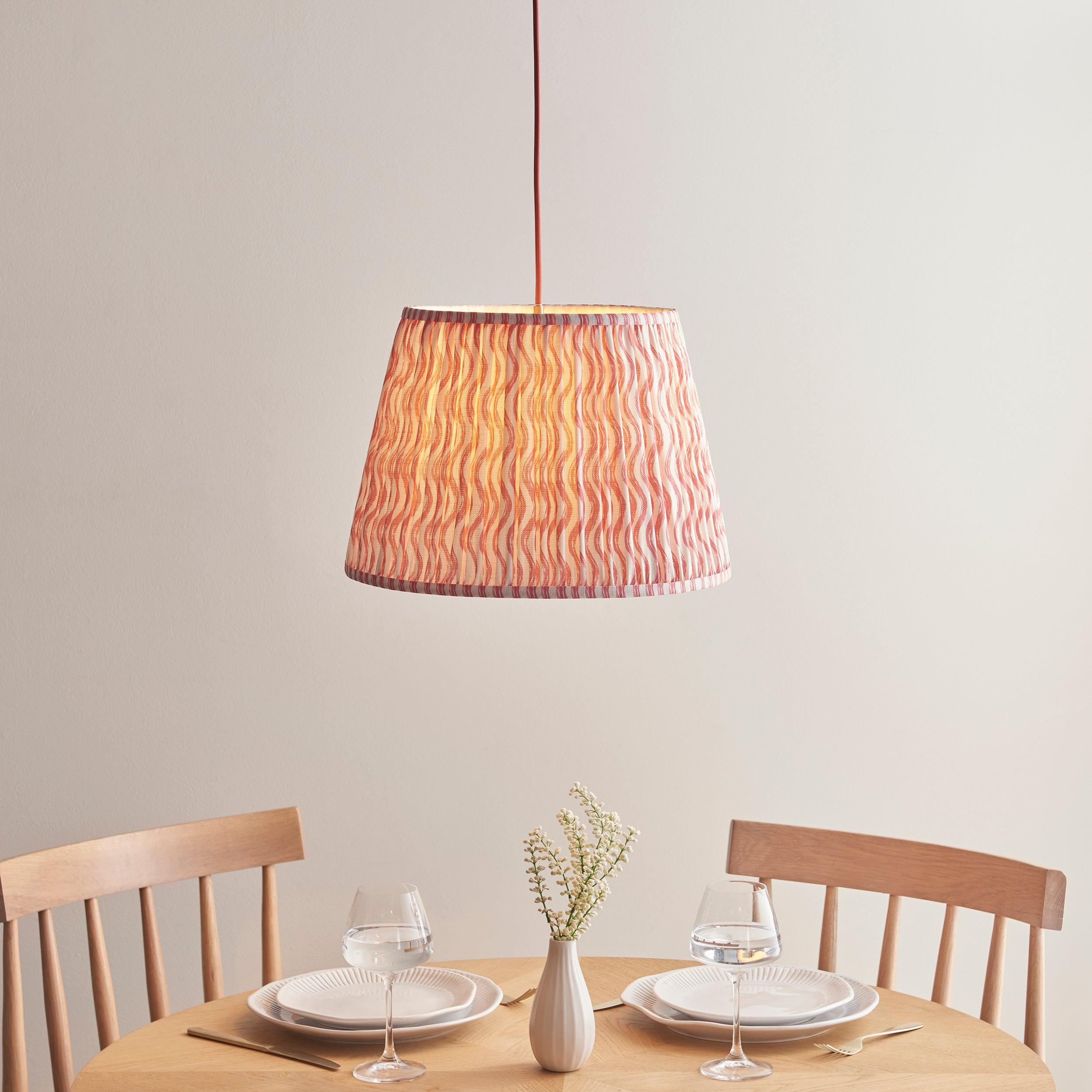 Eltham Ceiling Pendant Light With Red Flex and Pink Ripple 40cm Shade